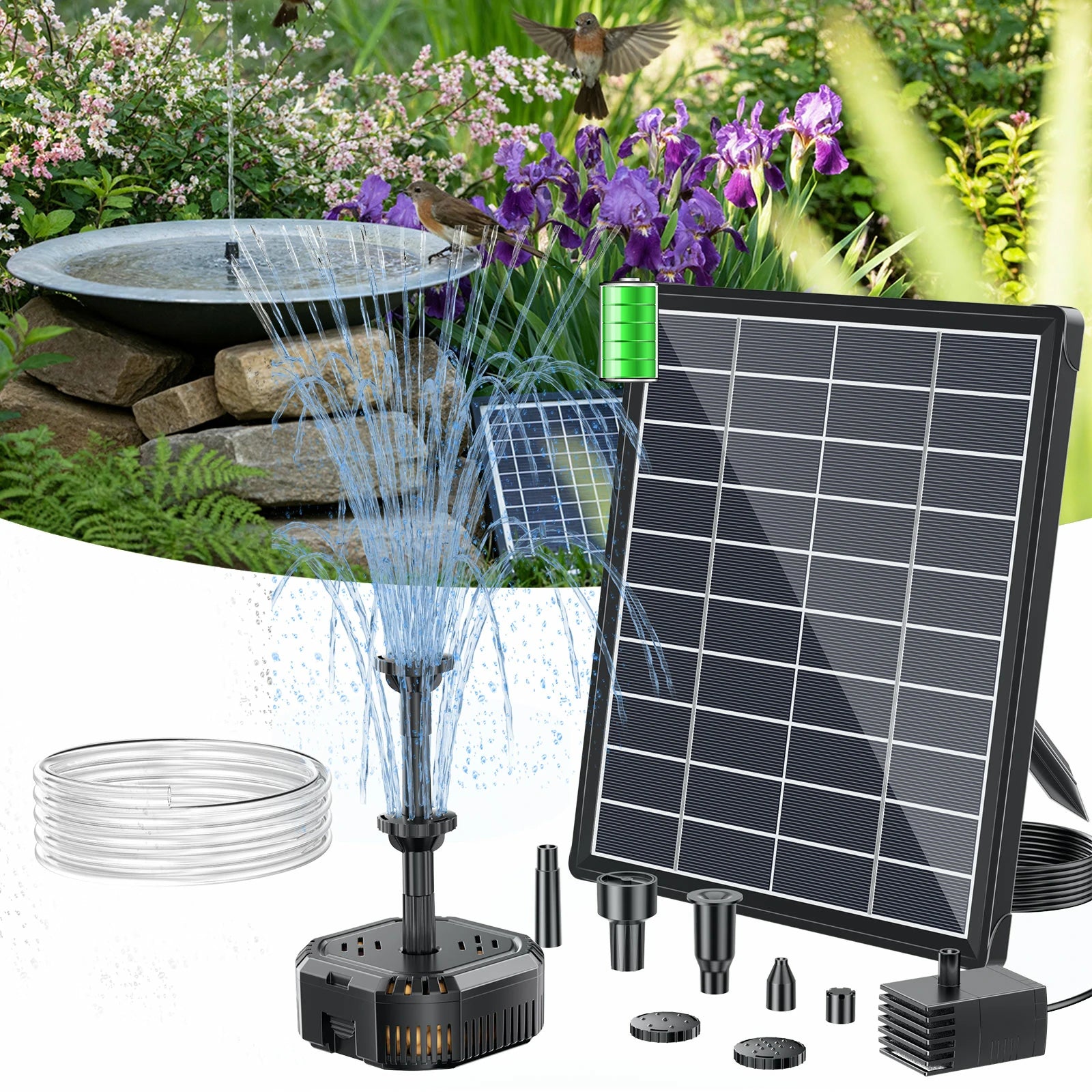 Fontaine solaire 6,5 W avec filtre de bassin et batterie