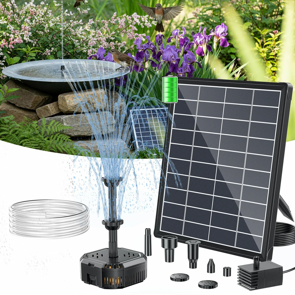 Fontaine solaire 6,5 W avec filtre de bassin et batterie