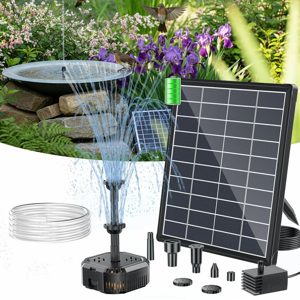 Fontaine solaire 6,5 W avec filtre de bassin et batterie