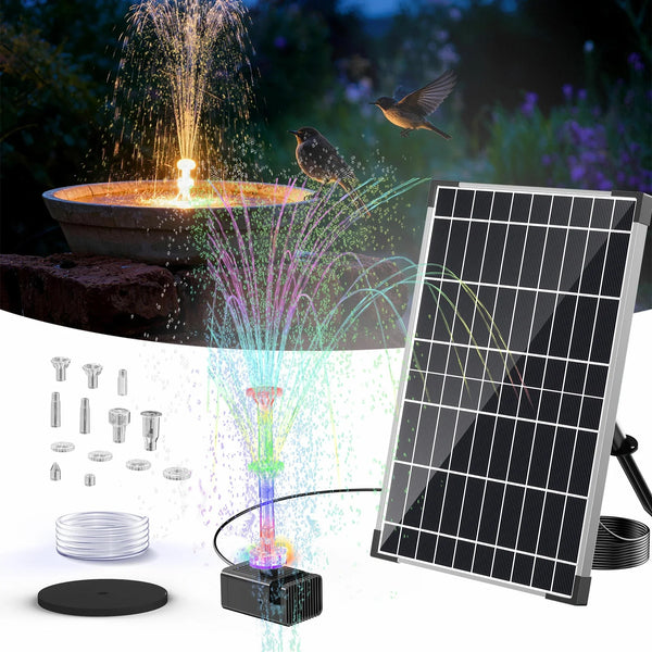 Pompe de fontaine solaire 12 W avec batterie et éclairage
