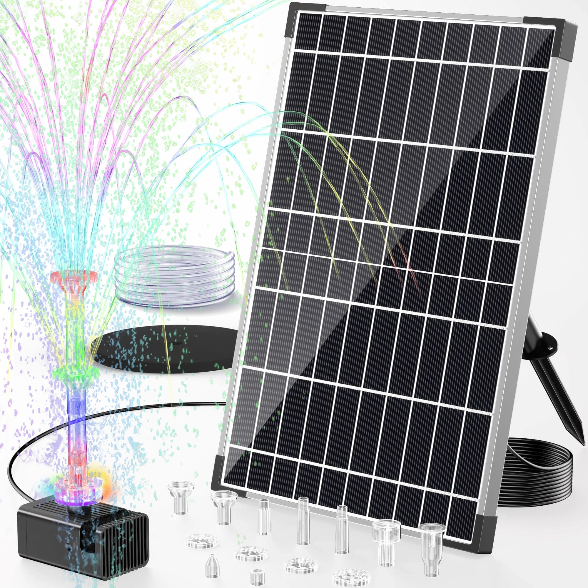 12W Solar Water Fountain Pump with Battery & Light