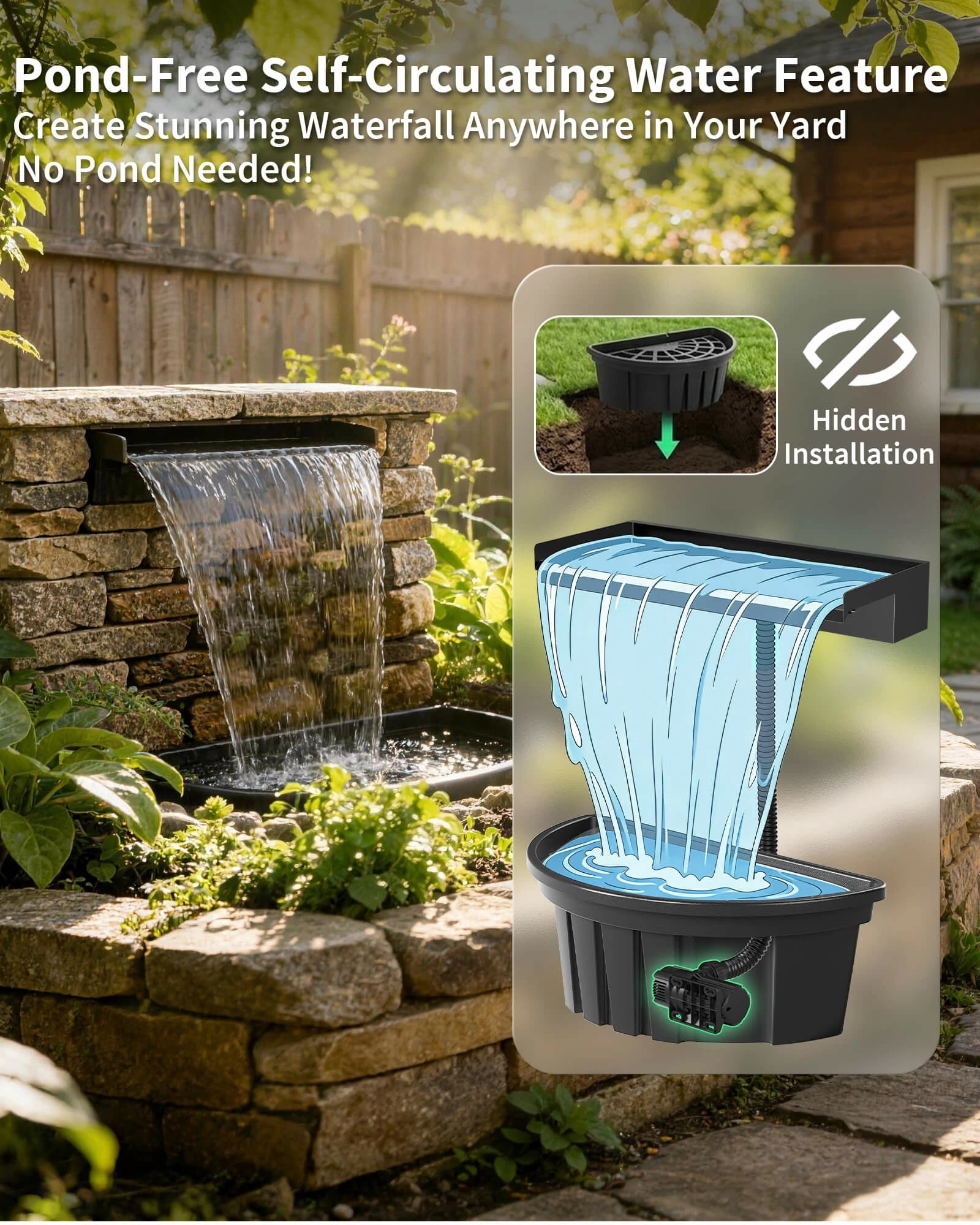63W 1600GPH Pondless Waterfall Kit with Light