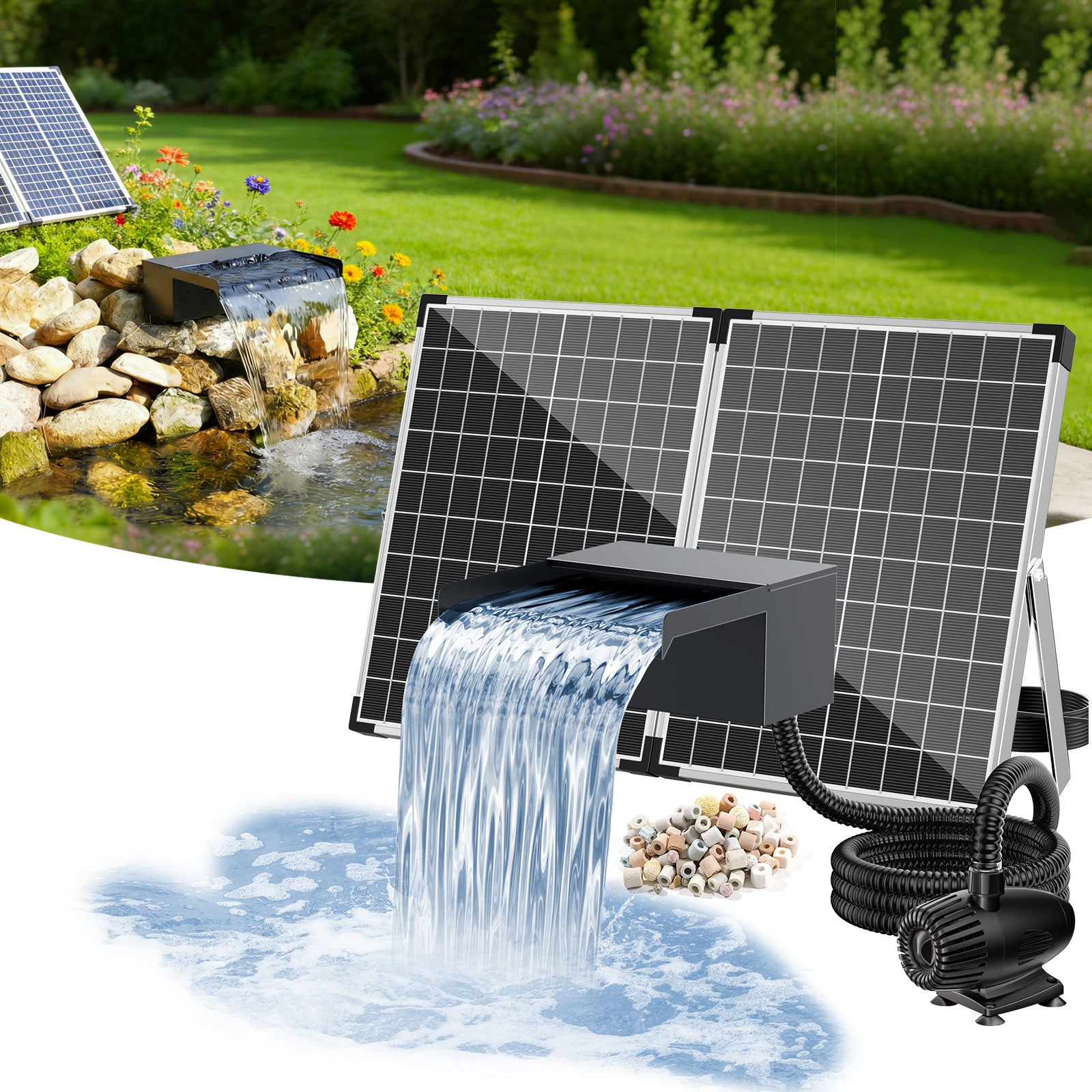Kit de pompe solaire pour cascade 55 W avec bec de 20 cm