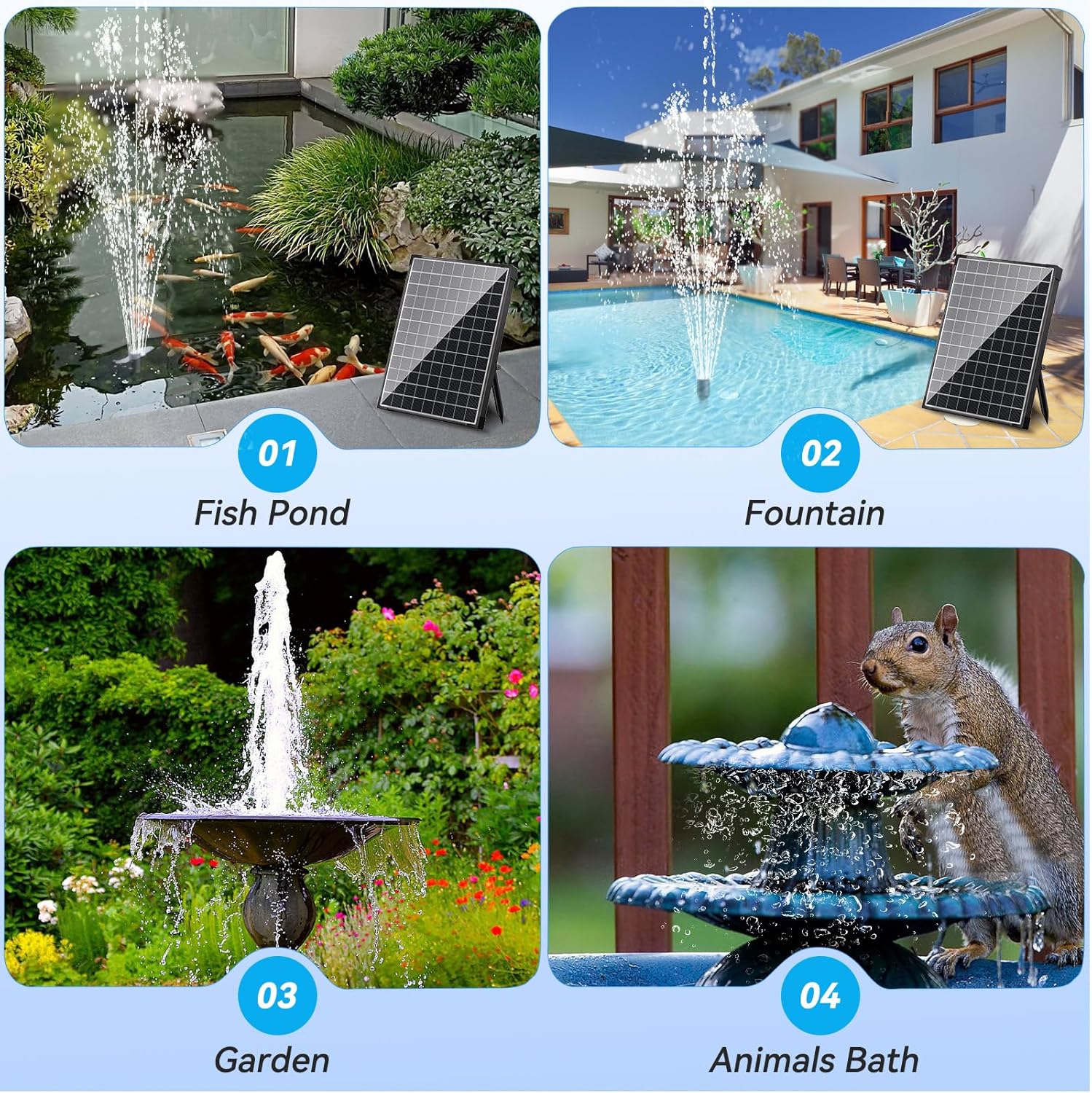 25W Solar Water Fountain Pump - 410GPH Adjustable Flow, 4 Sprayers for fish pond, fountain, garden, animals bath