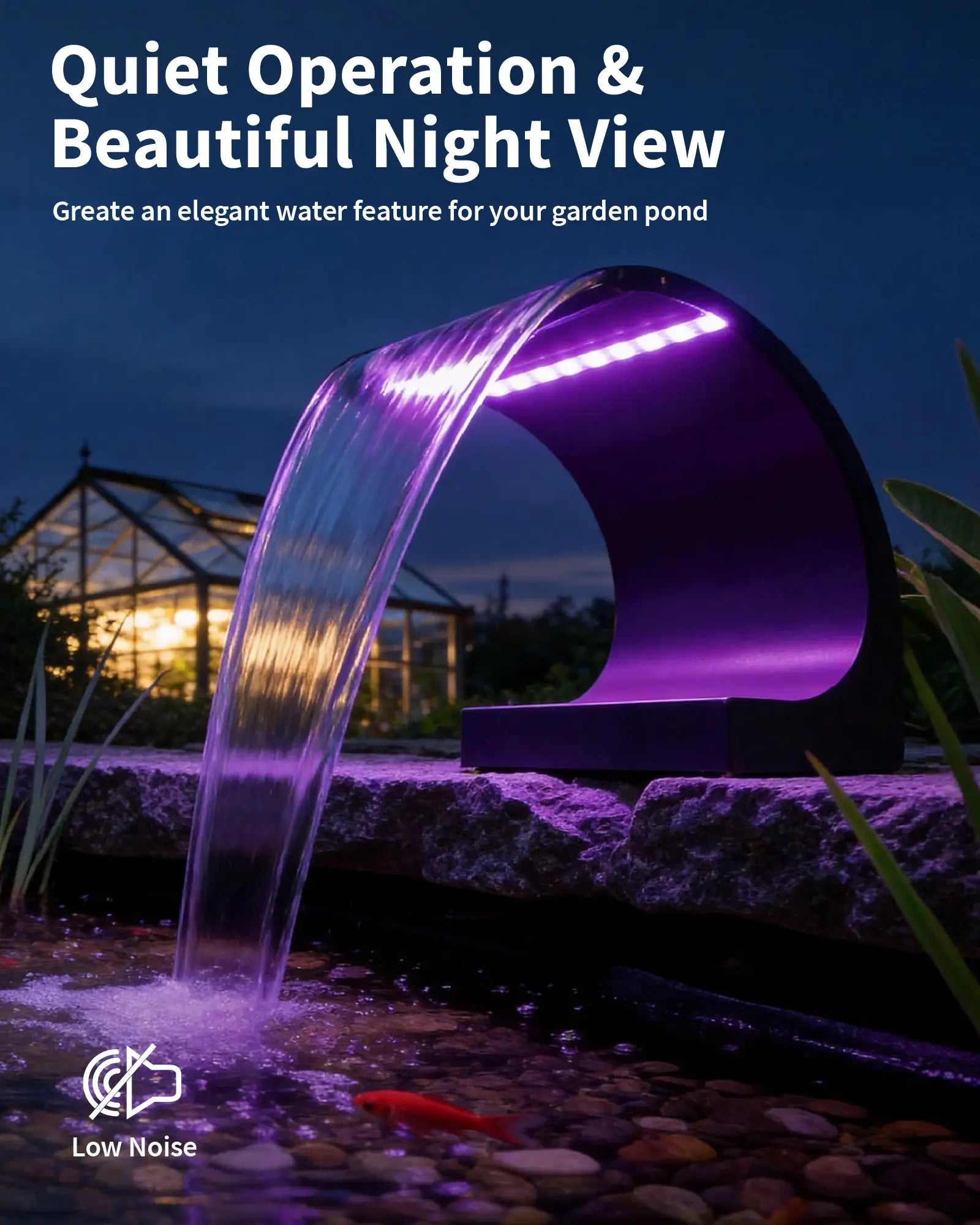 63W 1600GPH Waterfall Pump Kit with 12" C-Shaped Spillway & Light