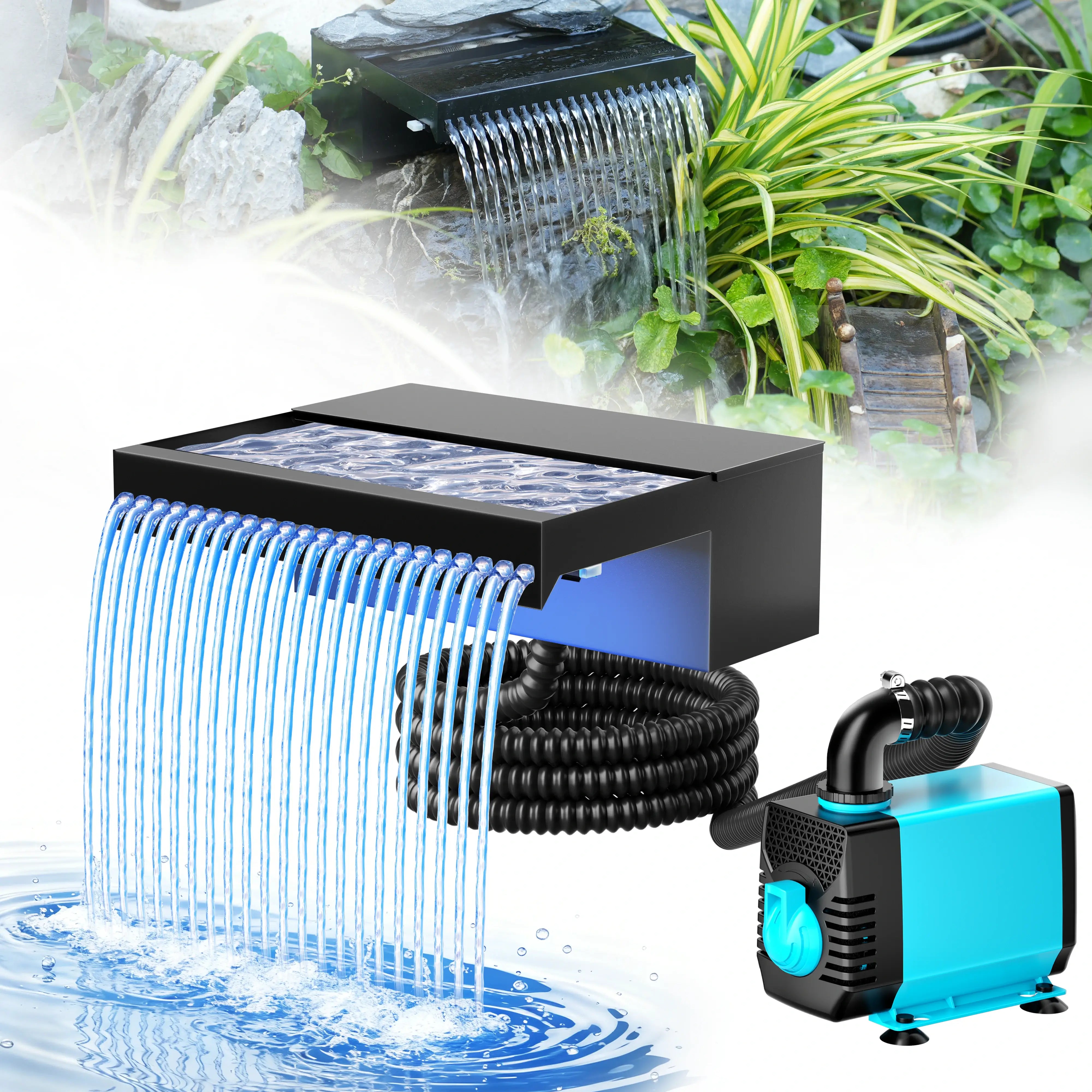 40W 660GPH Spray Waterfall Pump Kit with 12" Spillway & Light