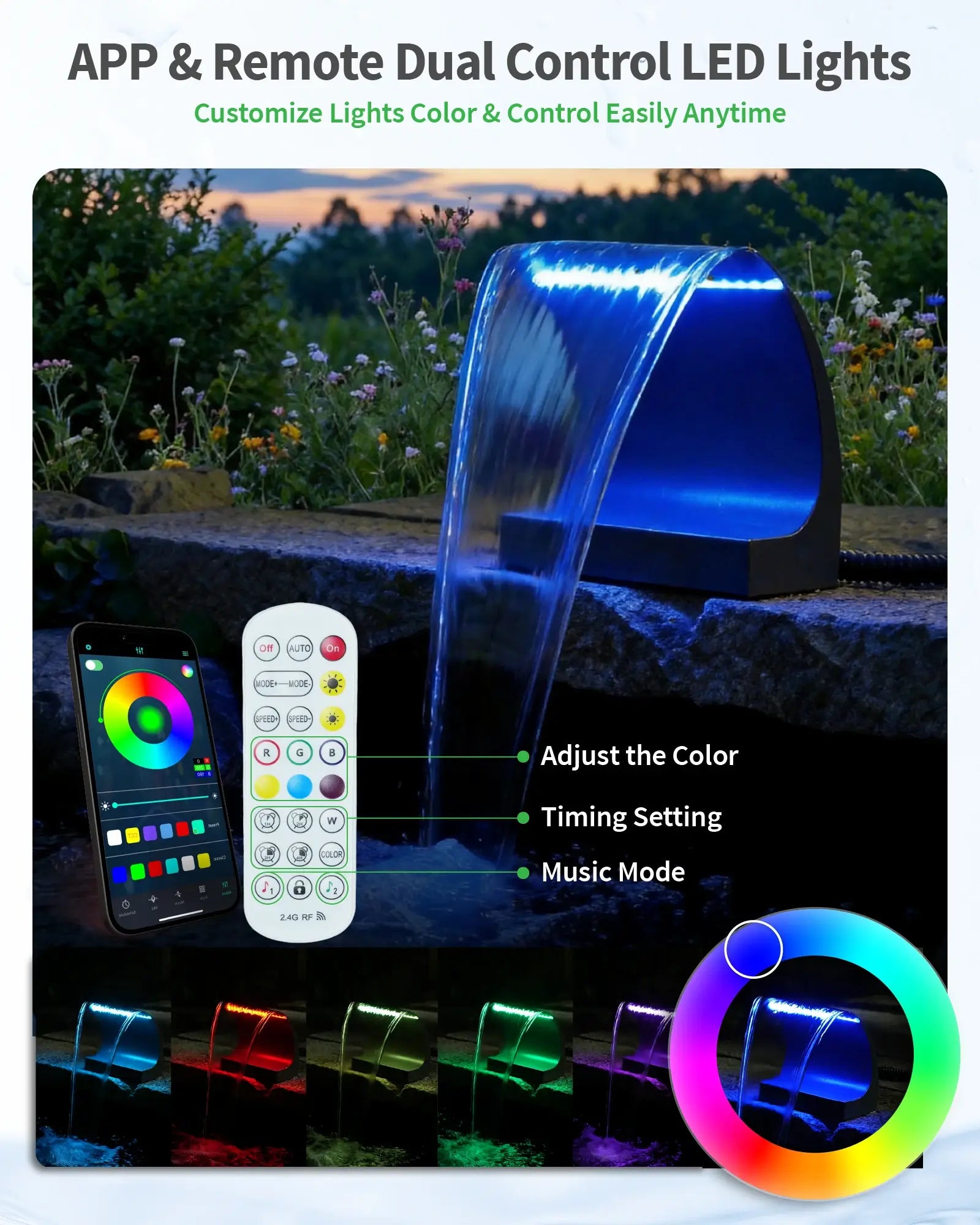 80W 1200GPH Waterfall Pump Kit with 8" C-Shaped Spillway & Light