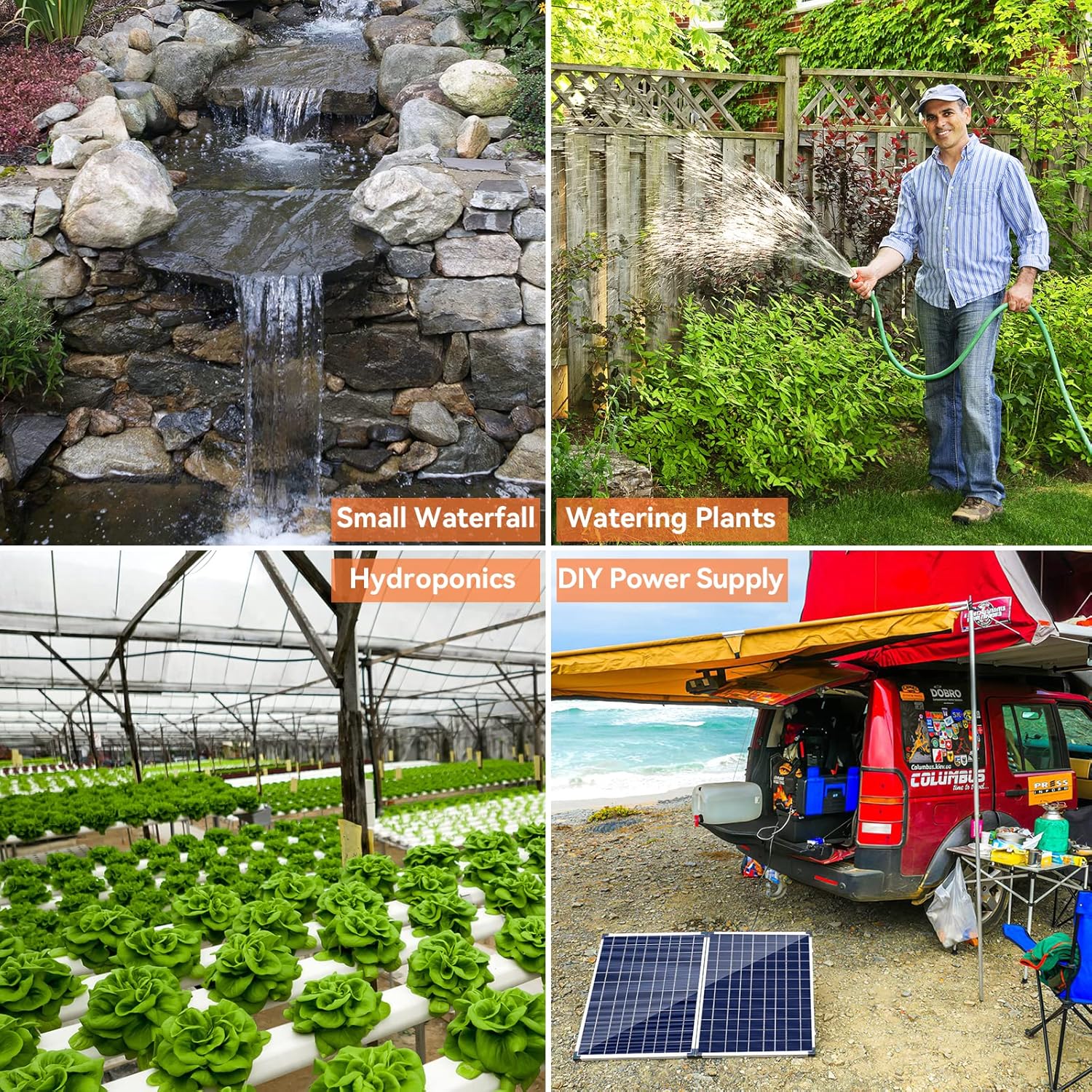 35W Solar Water Fountain Pump (Orange) for Small Waterfall Watering Plants Hydroponics DIY Power Supply