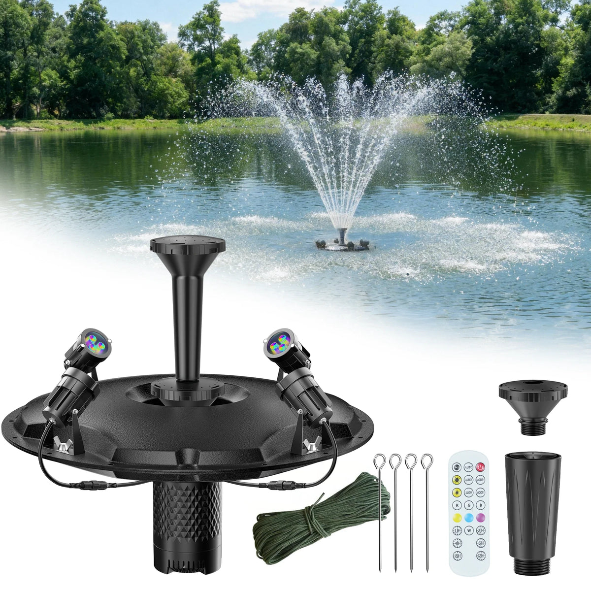 Fontaine de bassin flottante & aération 4500 l/h, kit complet