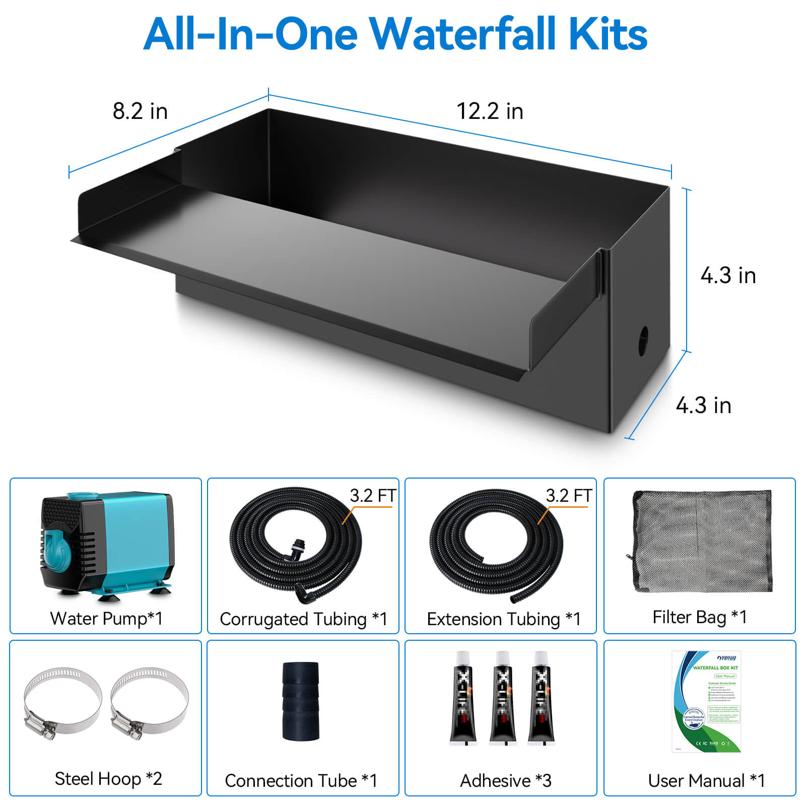 4′ x 4′ Pond Starter Kit | 5-in-1 Filter, Waterfall, Lights, Pond Liner & Underlayment