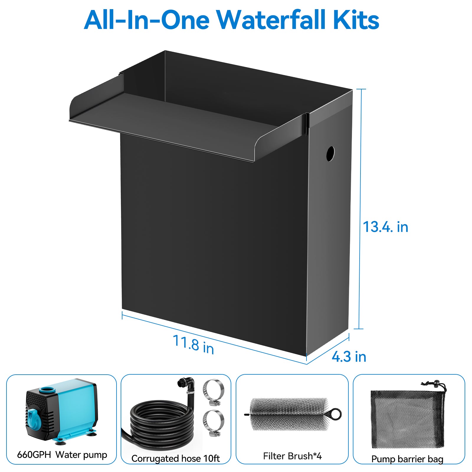 4′ x 4′ Pond Advanced Kit | 5-in-1 Filter, Waterfall, Lights, Pond Liner & Underlayment