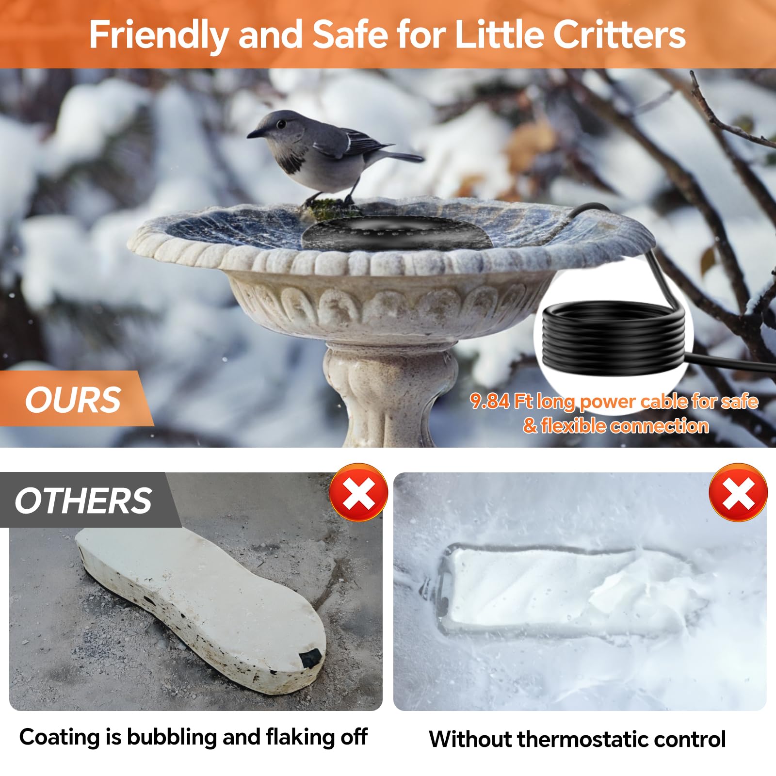 Fontaine chauffante pour bain d'oiseaux 70 W AC
