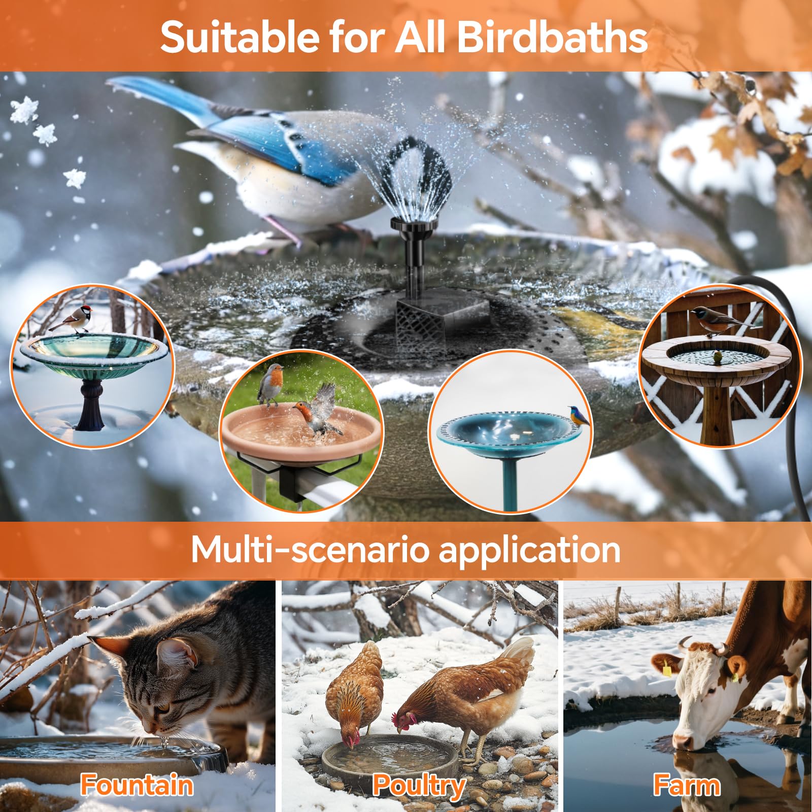 Fontaine chauffante pour bain d'oiseaux 70 W AC