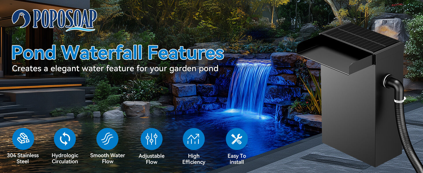POPOSOAP Waterfall Pump Kit- Create a Elegant Water Feature for Garden Pond