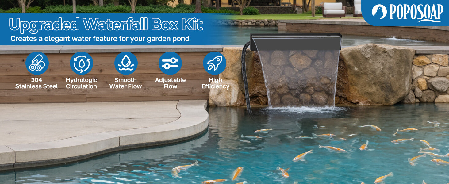 POPOSOAP Upgraded Waterfall Box Kit For Your Garden Pond