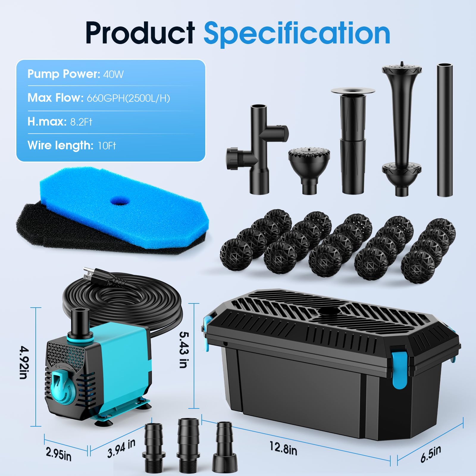 Ensemble de décoration pour bassin 4 pi x 4 pi | Filtre, cascade et éclairage 3 en 1
