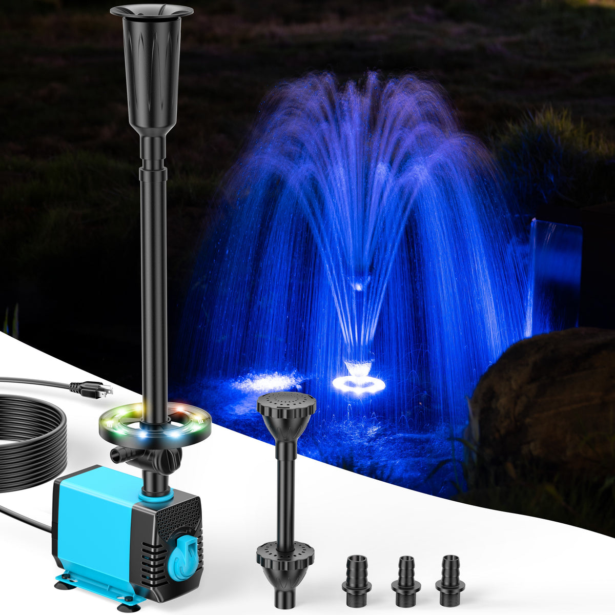 Fontaine de bassin avec éclairage RVB – Débit d'eau de jour comme de nuit
