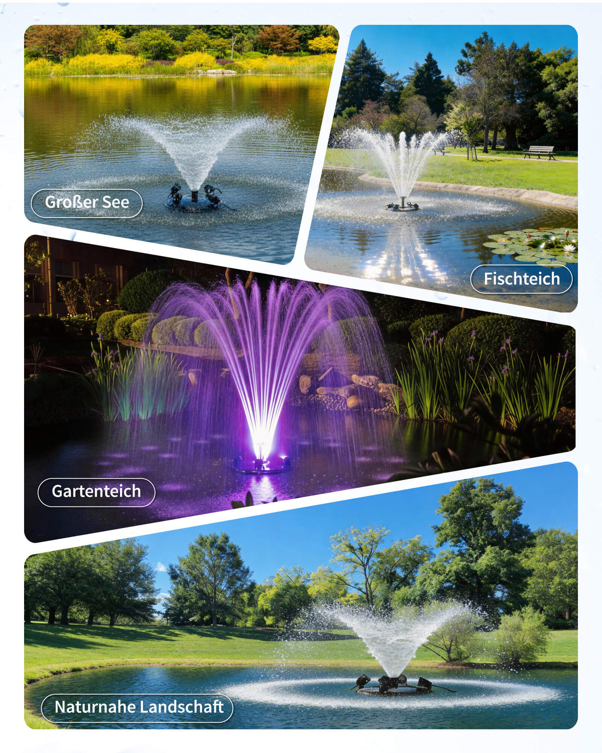 Fontaine de bassin flottante & aération 6000 l/h, kit complet