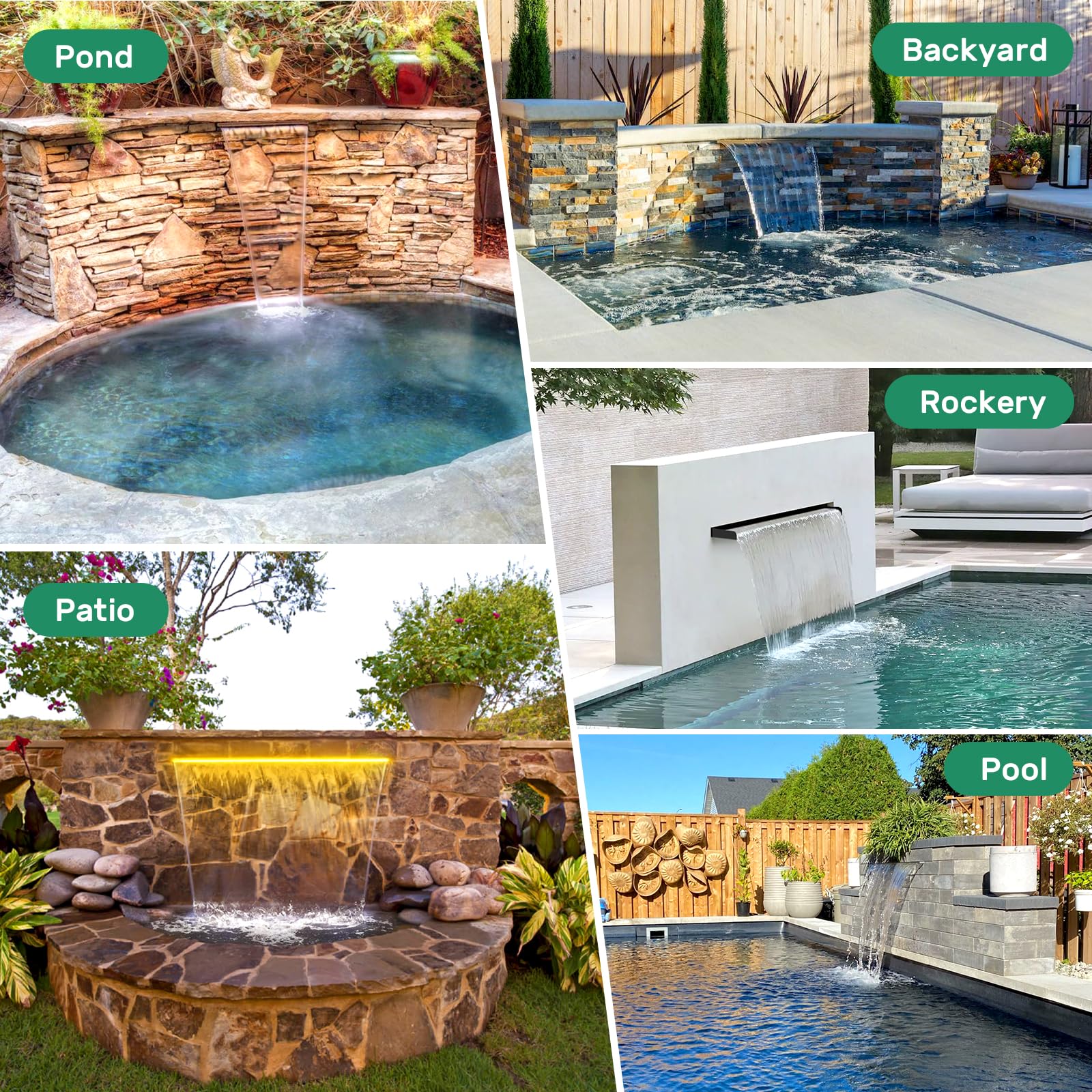 Ensemble de décoration pour bassin 5 pi x 5 pi | Filtre, cascade et éclairage 3 en 1