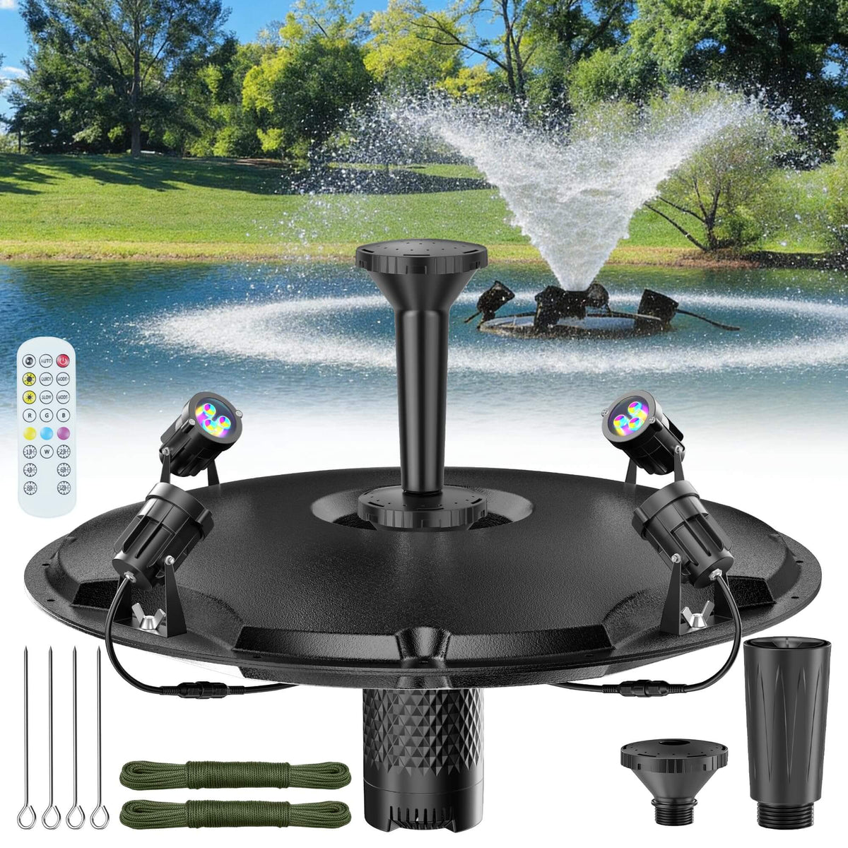 65W 1600GPH Floating Fountain with LED Light