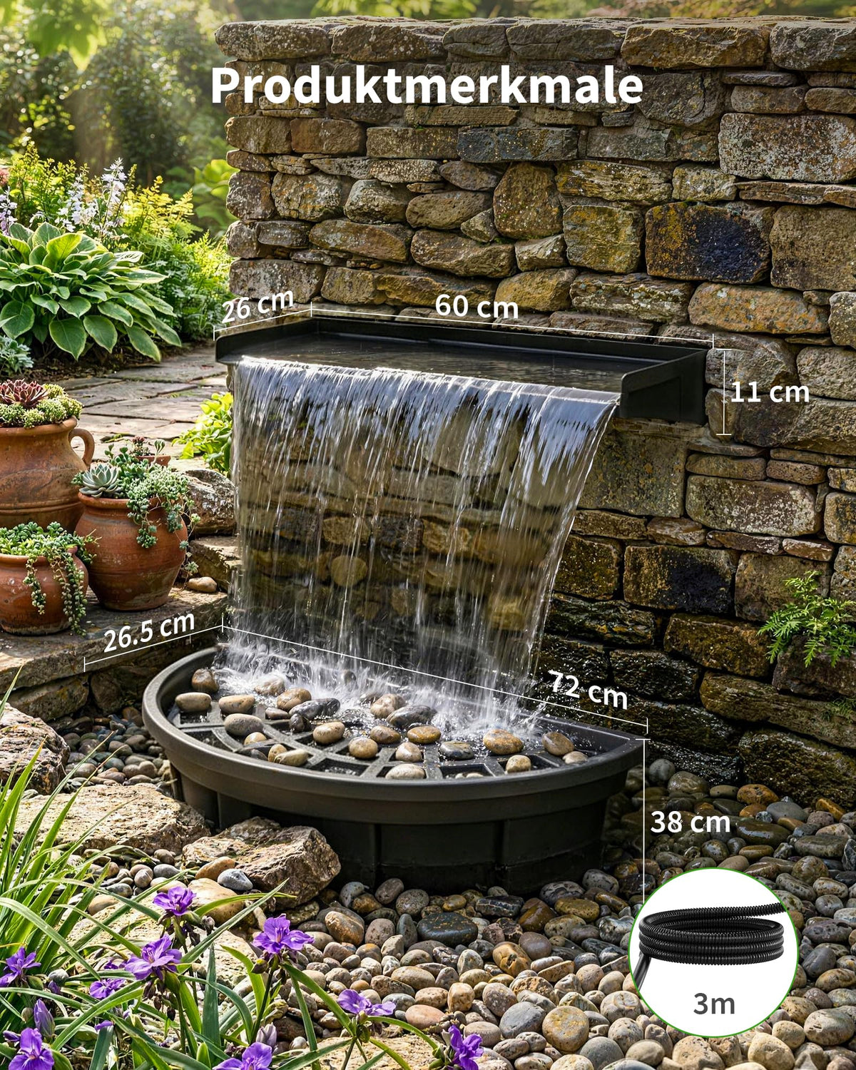 Kit cascade de bassin, jeu d'eau en circuit fermé 6000 l/h