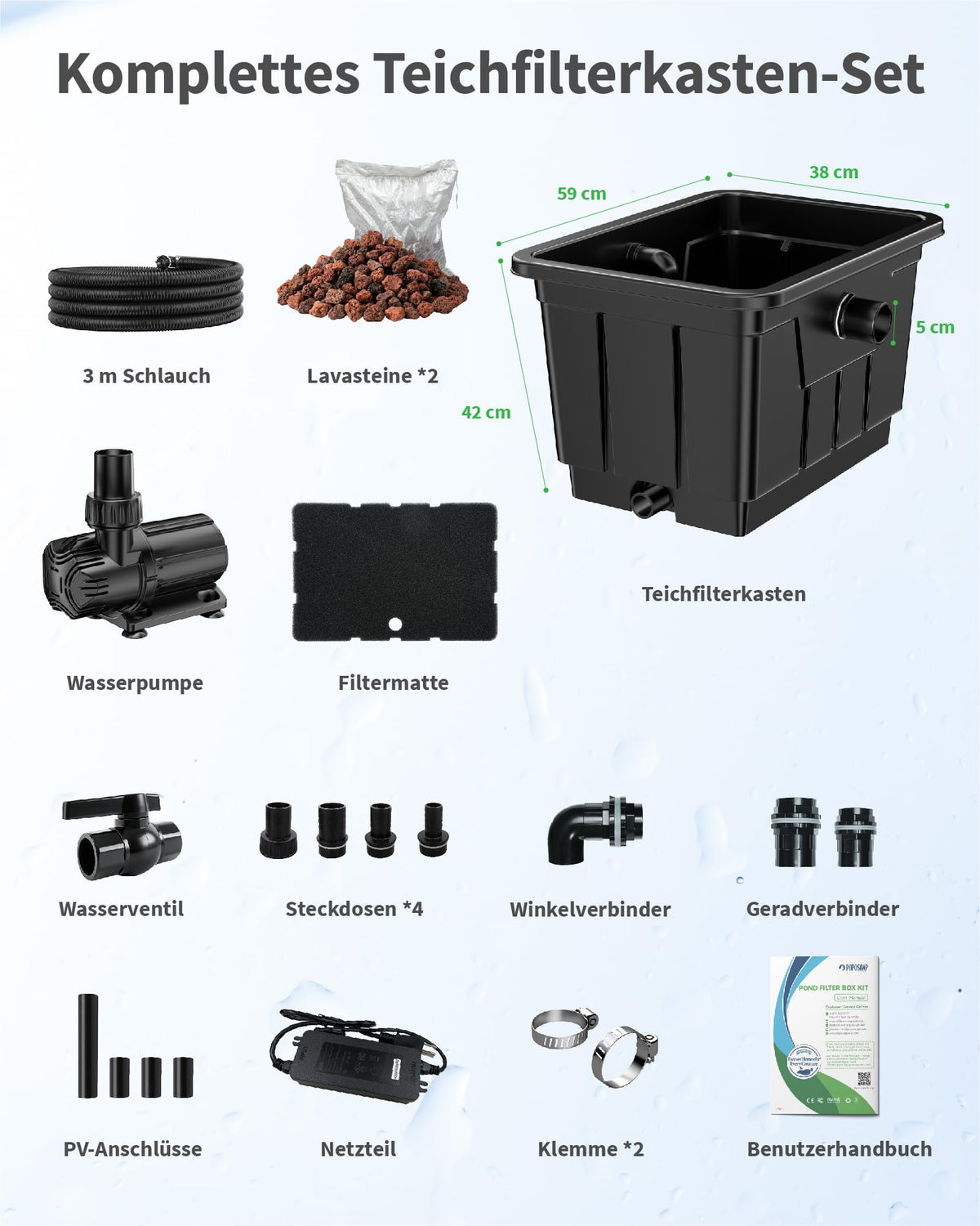 Grand kit de filtration pour bassin, conception hors-sol pour un entretien facile