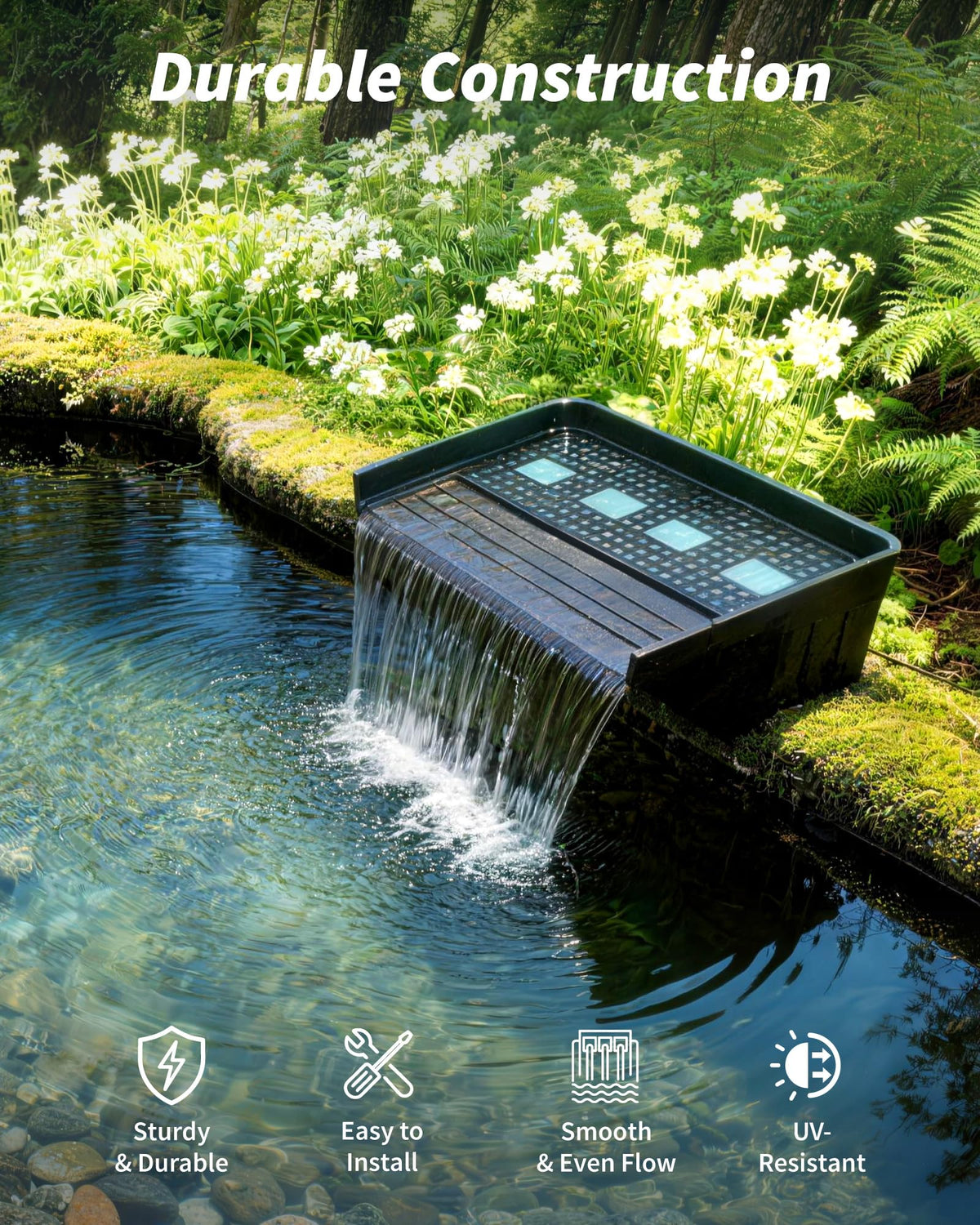 Cascade pour bassin 43 cm, trop-plein pour grands jeux d'eau de jardin
