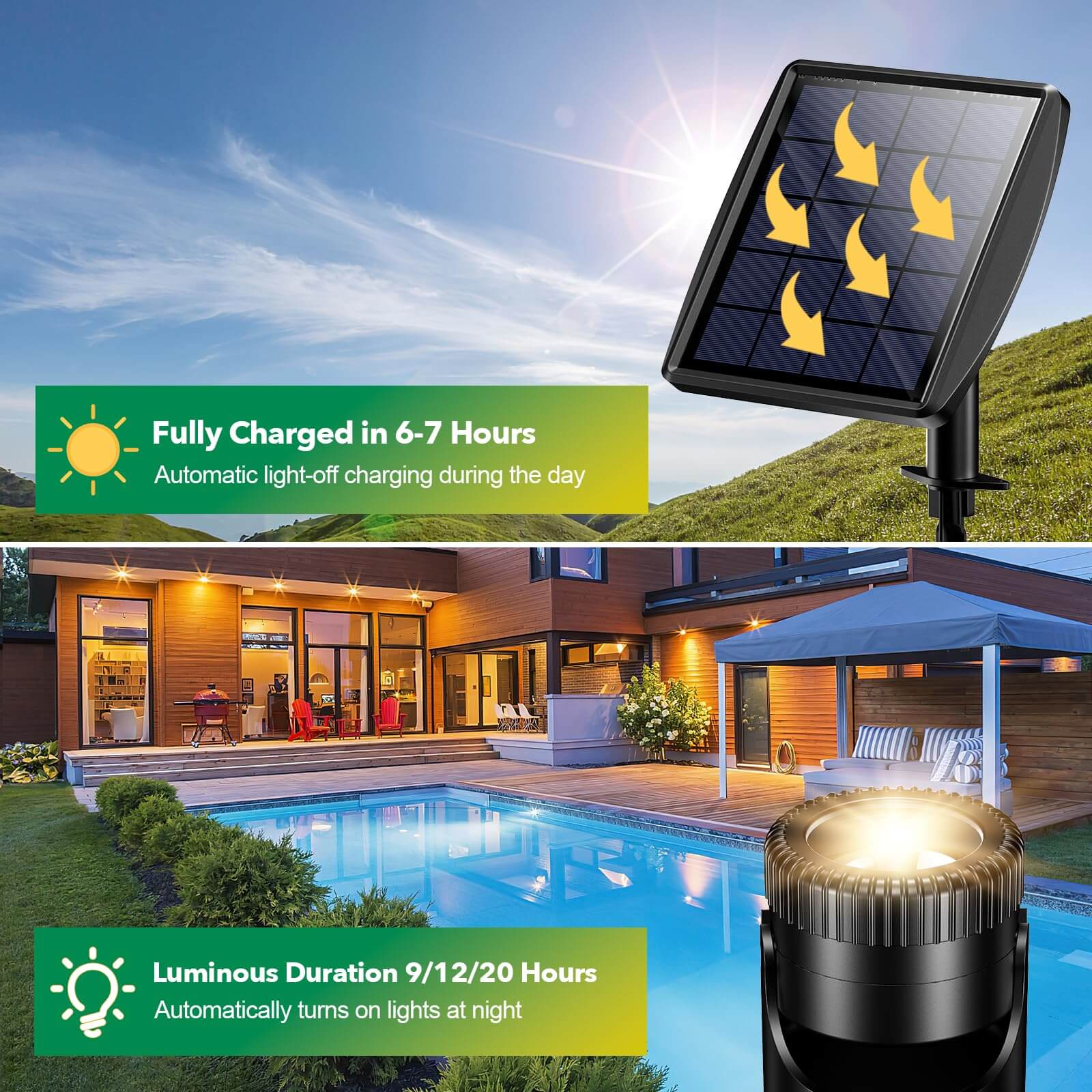 3-Head Warmwhite Underwater Solar Pond Lights