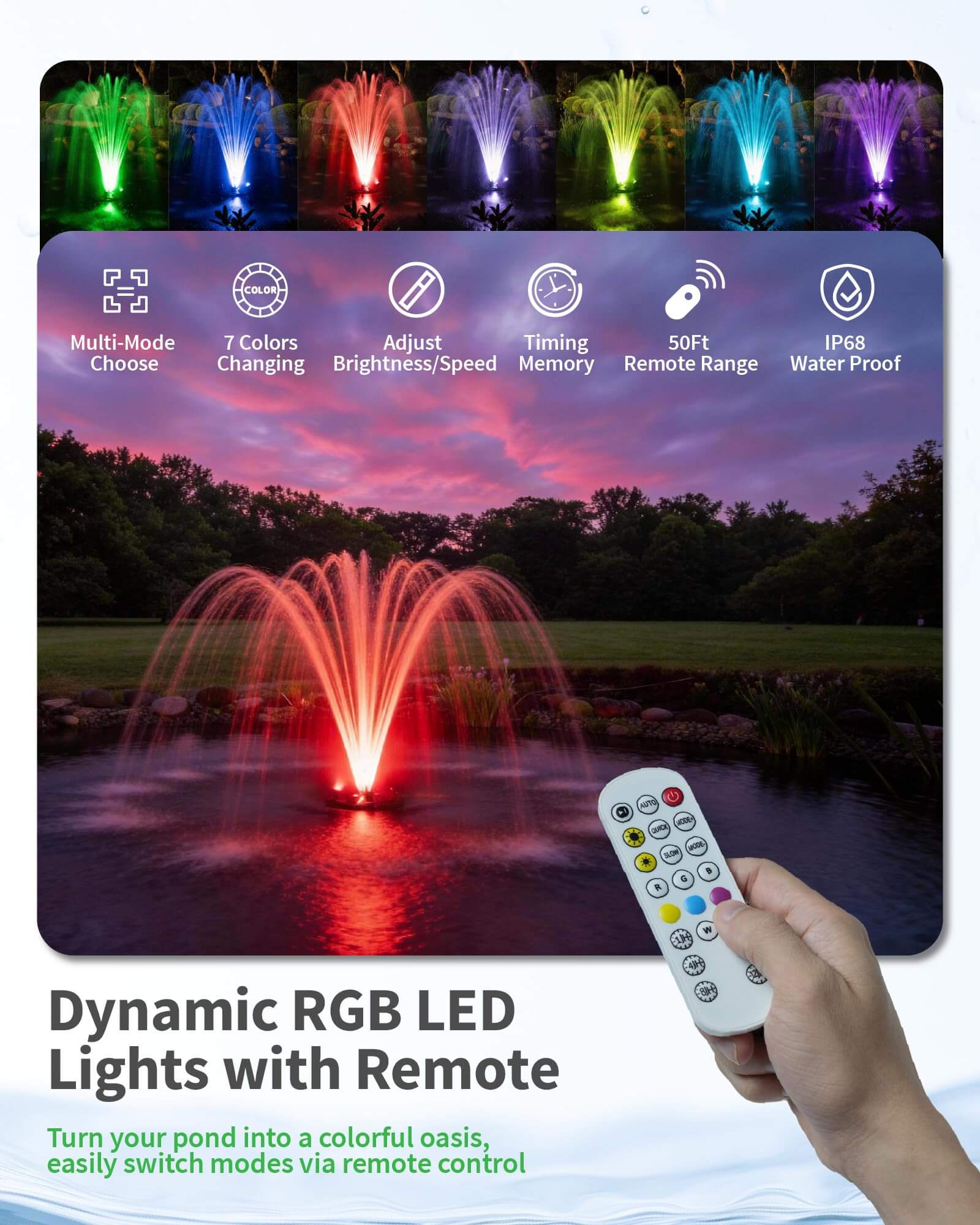 45W 1200GPH Floating Fountain with LED Light