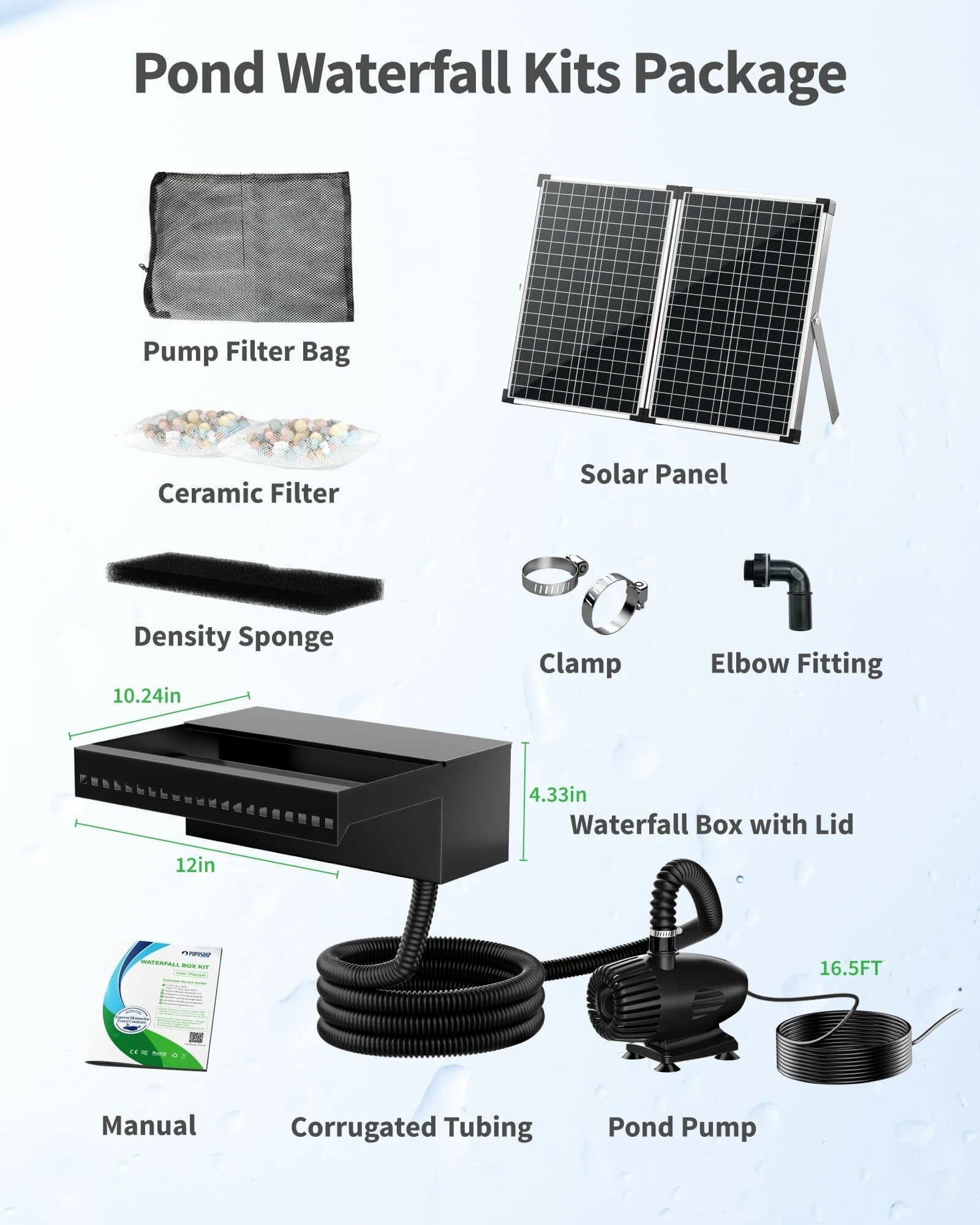 P5703S 70W 680 GPH Solar Waterfall Pump with 12" Spray Spillway