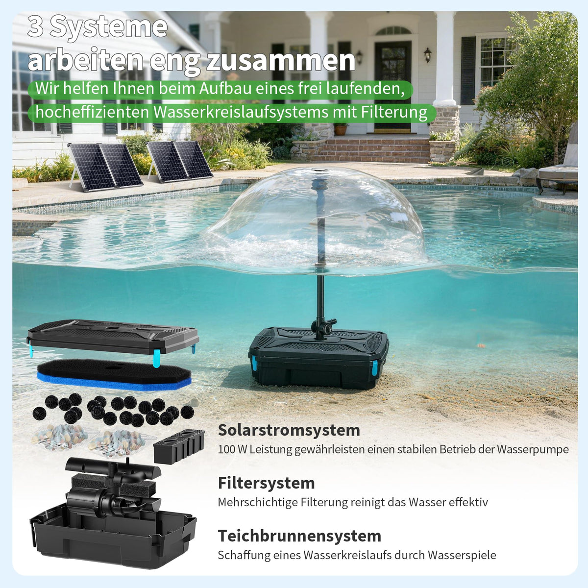 Kit pompe de bassin et filtre solaire 100 W 4500 l/h