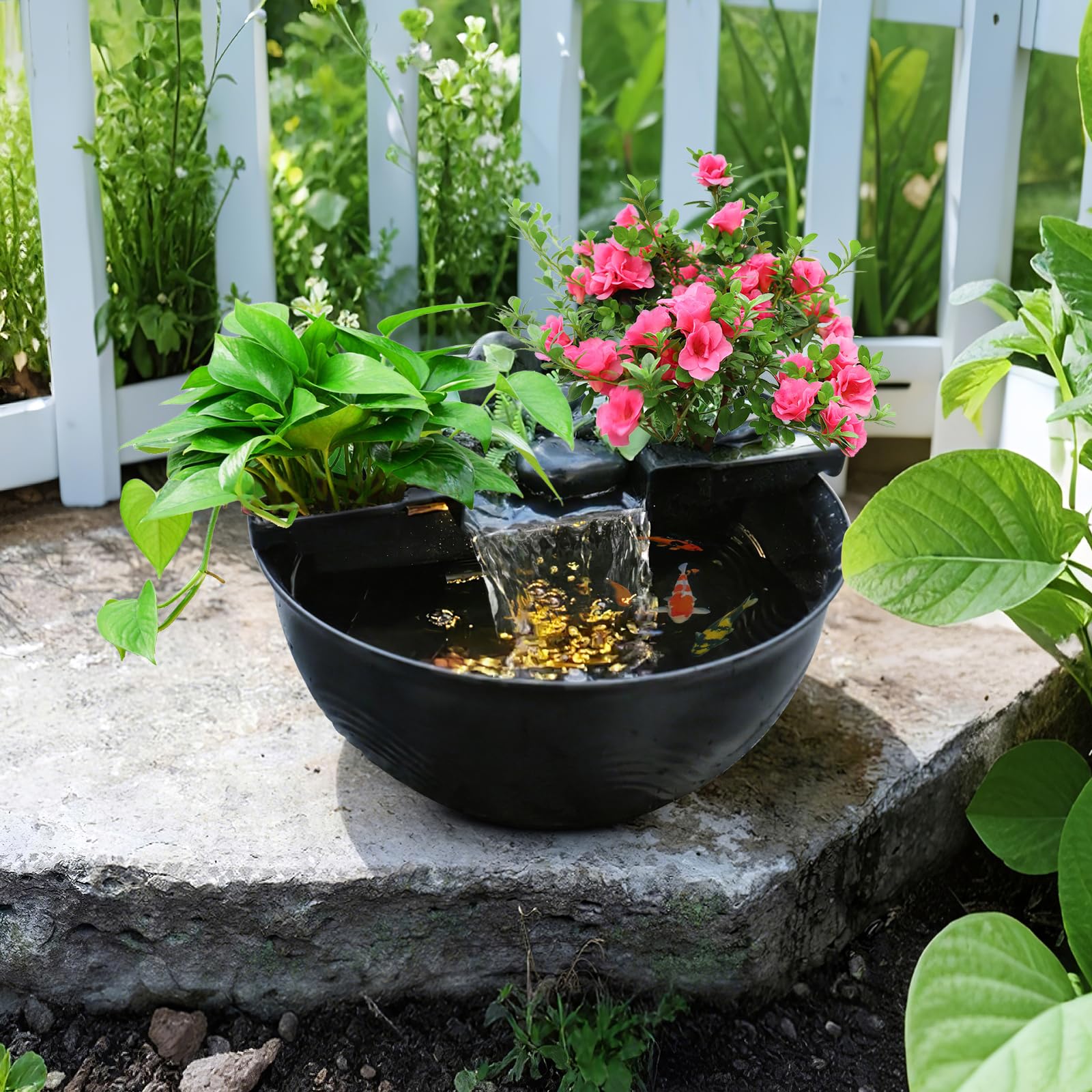 Mini bassin de jardin aquatique avec cascade et éclairage LED
