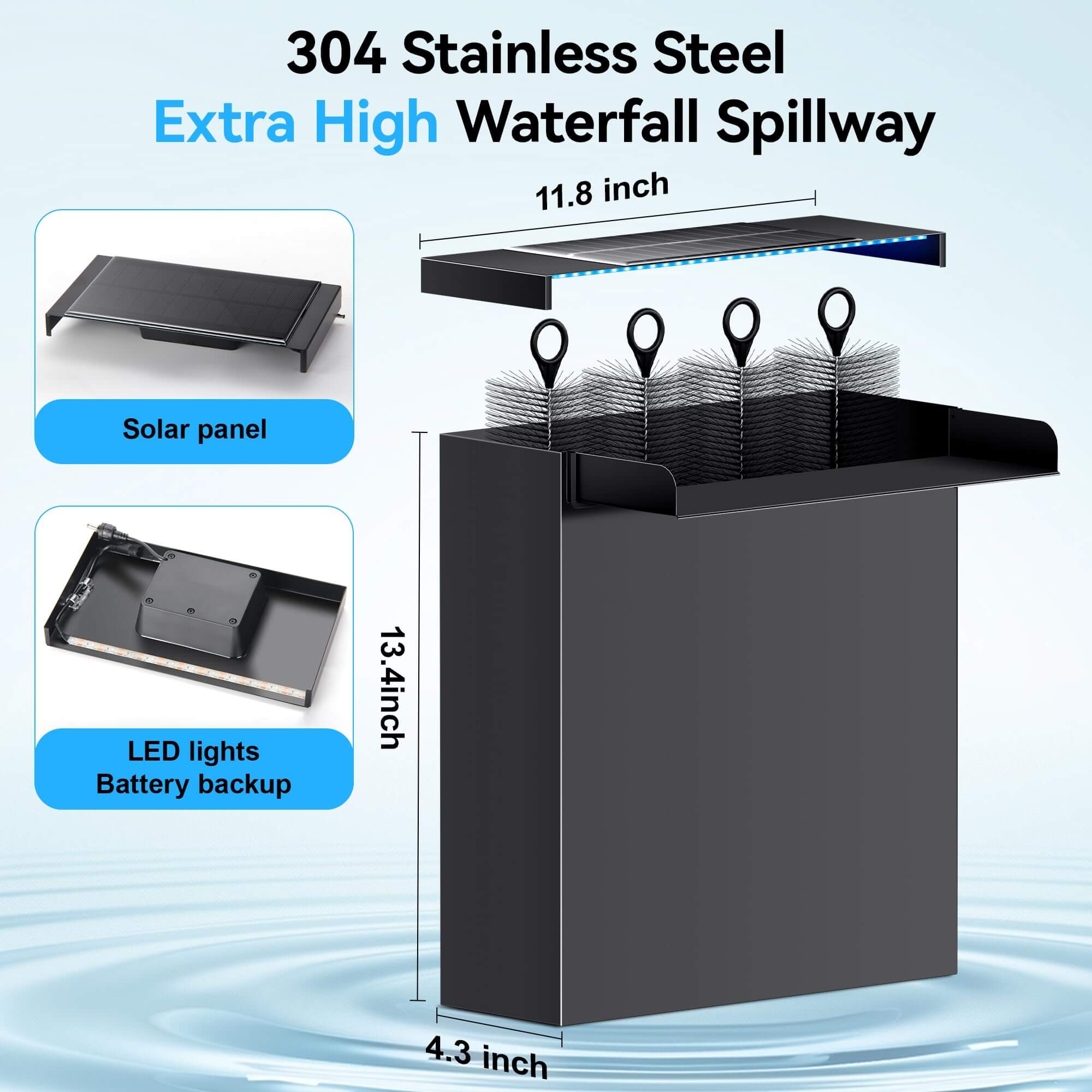 40W 660GPH Electric Waterfall Pump Kit with 12"x13.4" Spillway (LED)