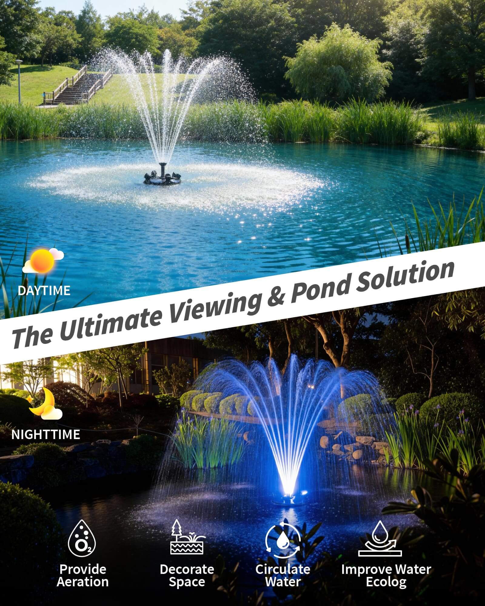 45W 1200GPH Floating Fountain with LED Light