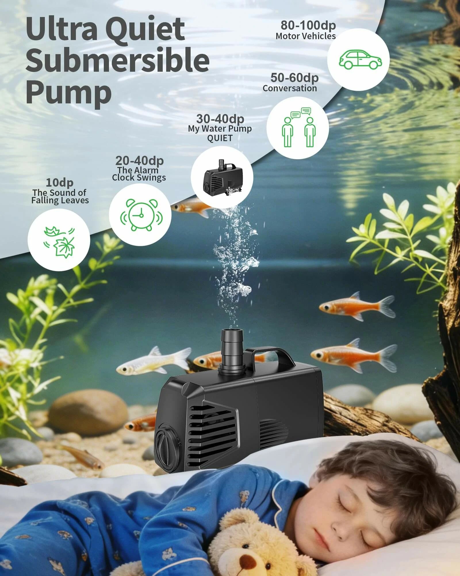 12W 200GPH Submersible Water Pump