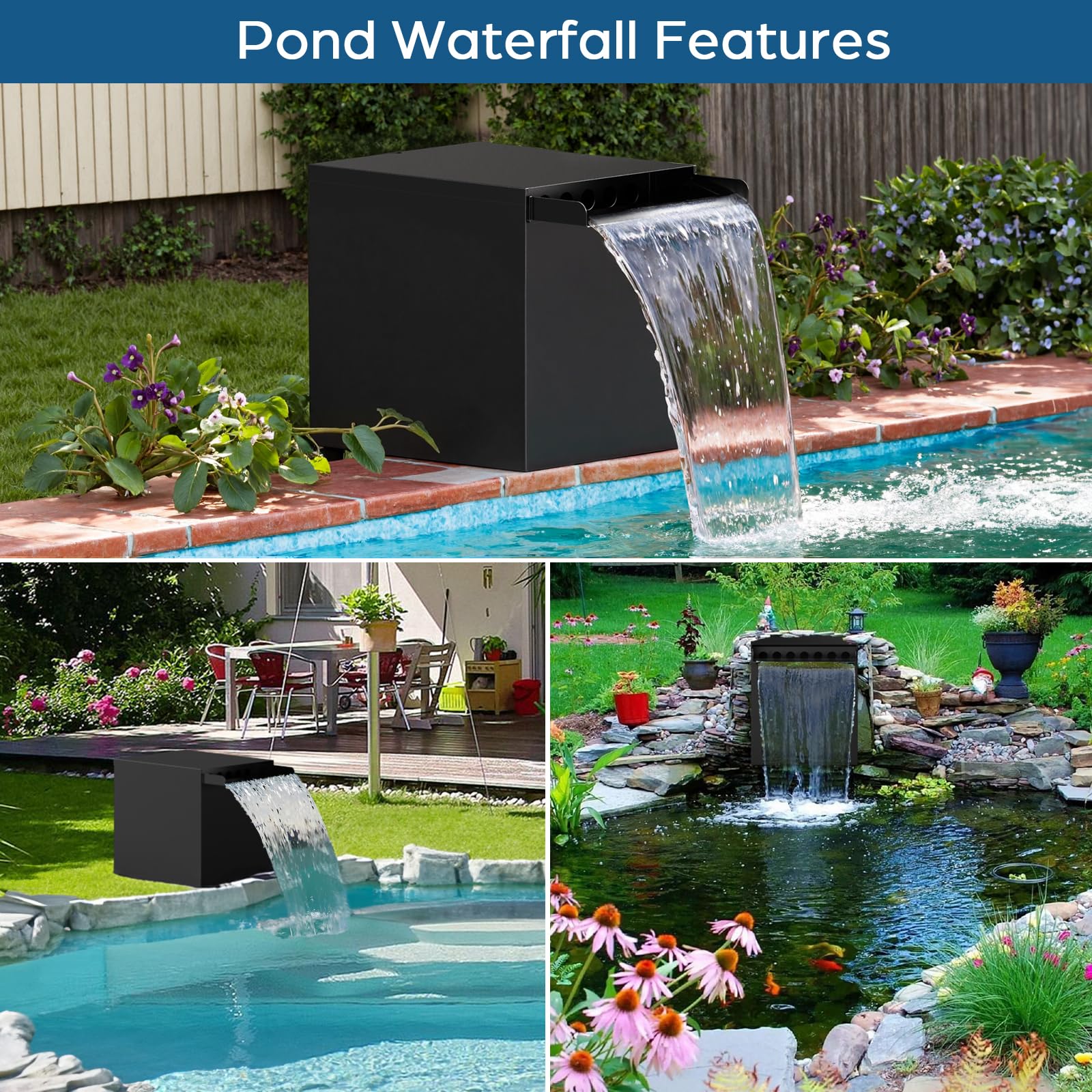 Kit de pompe électrique pour cascade 80 W 1200 GPH avec déversoir de 12" x 13,4" x 13,4"