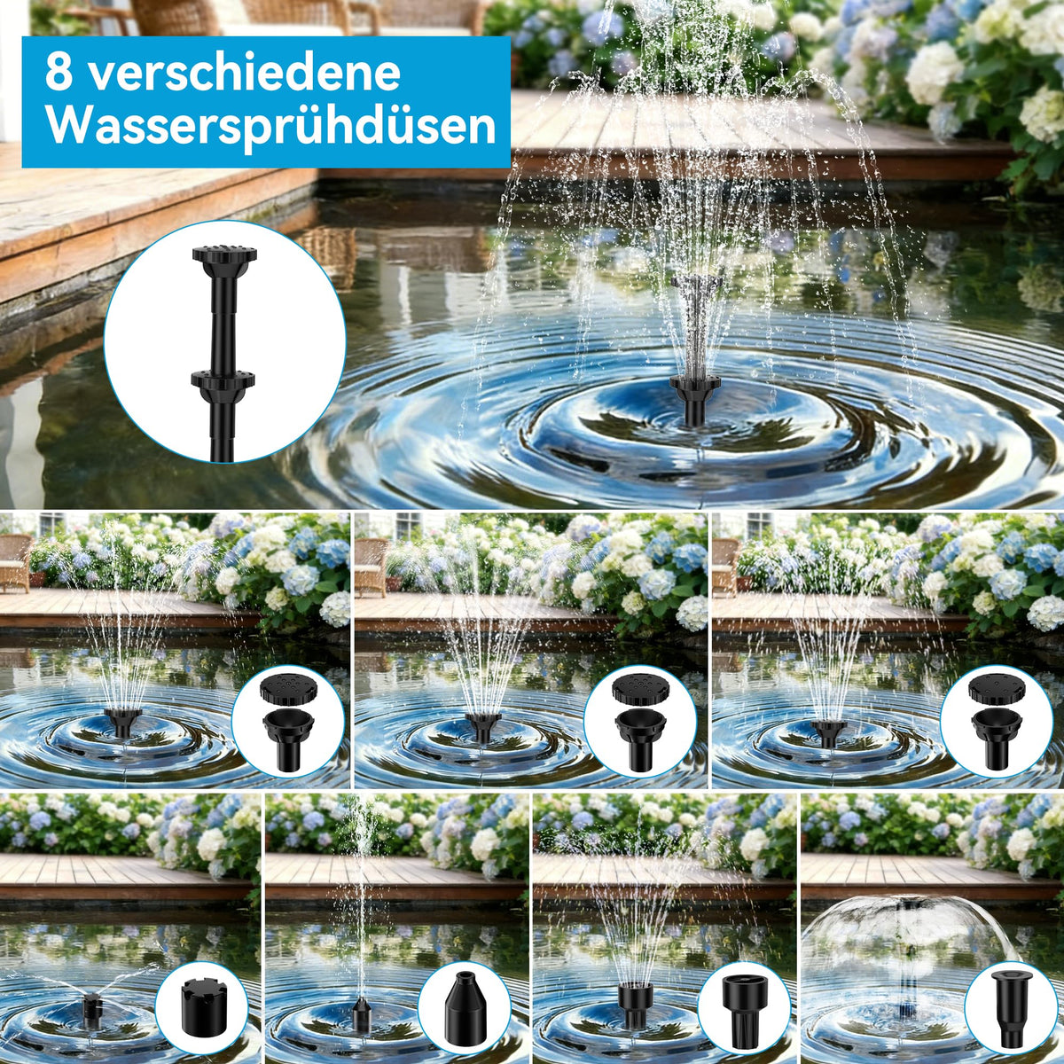Pompe de fontaine solaire 6,5 W pour bain d'oiseaux avec batterie