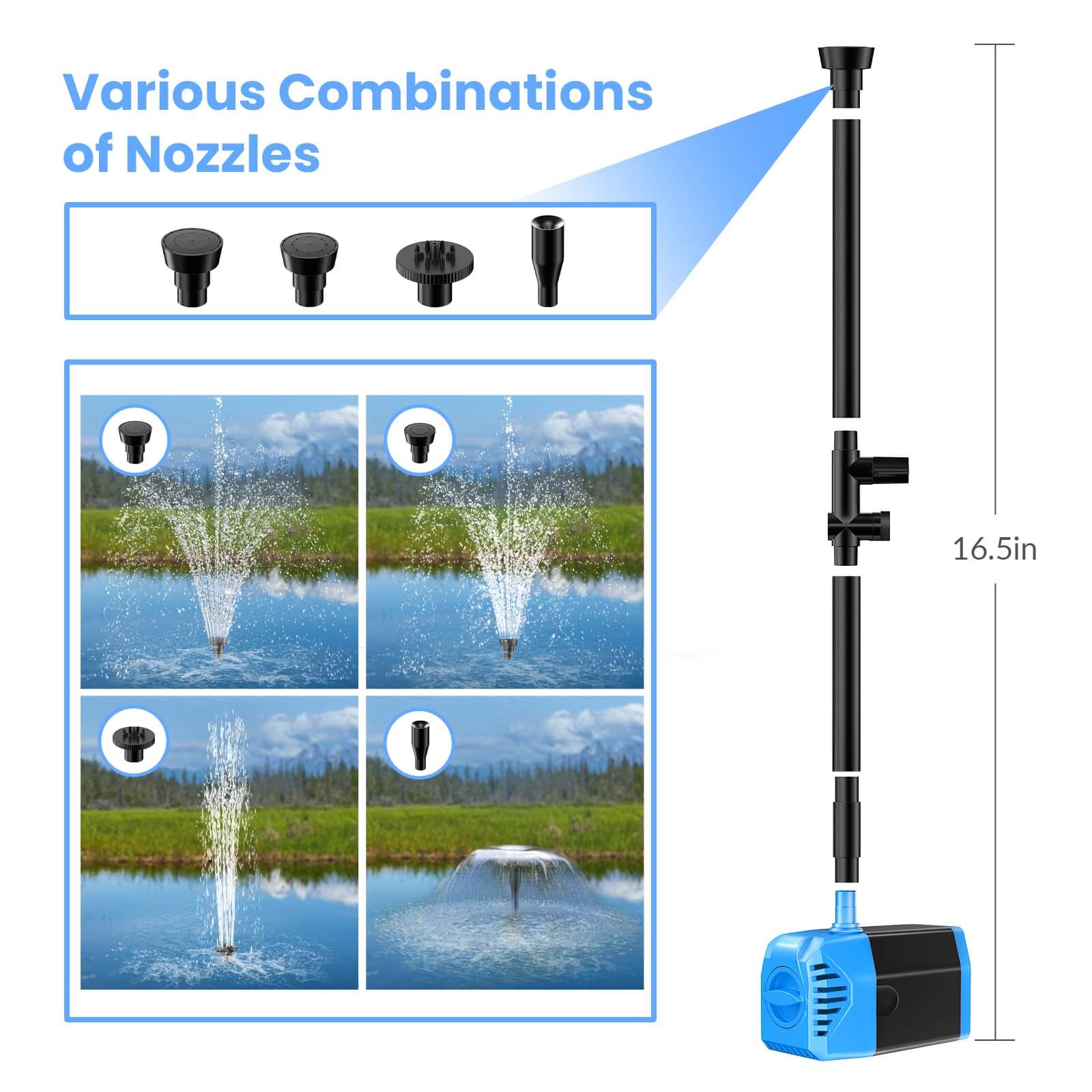 12W 160GPH Solar Water Fountain Pump - Black Panel