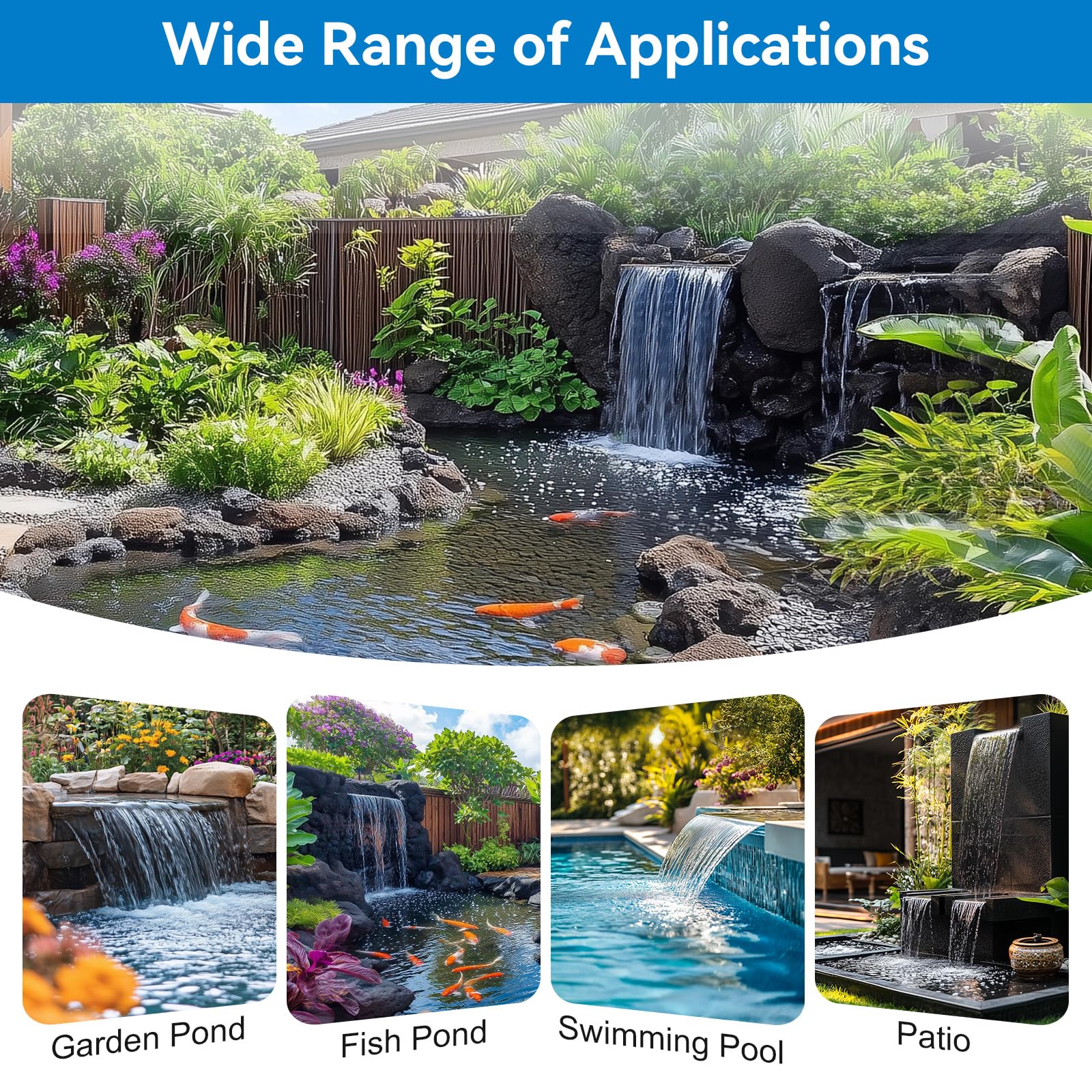 Kit de pompe électrique pour cascade 40 W 660 GPH avec déversoir de 8" x 13,4".