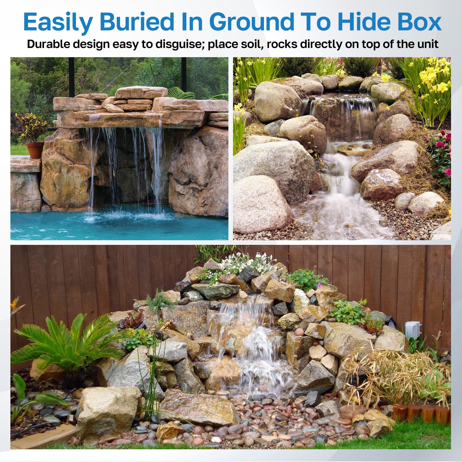 Kit de pompe électrique pour cascade 80 W 1200 GPH avec déversoir de 12,6 po x 11 po