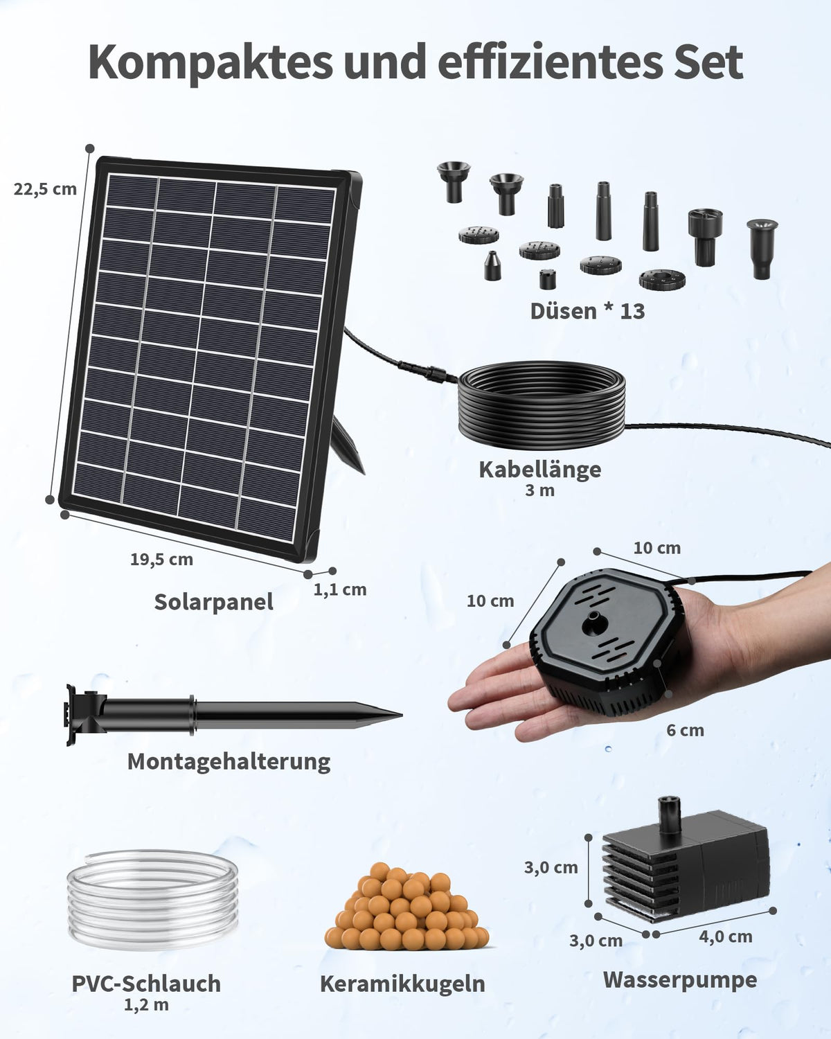 Fontaine solaire 6,5 W avec filtre de bassin et batterie