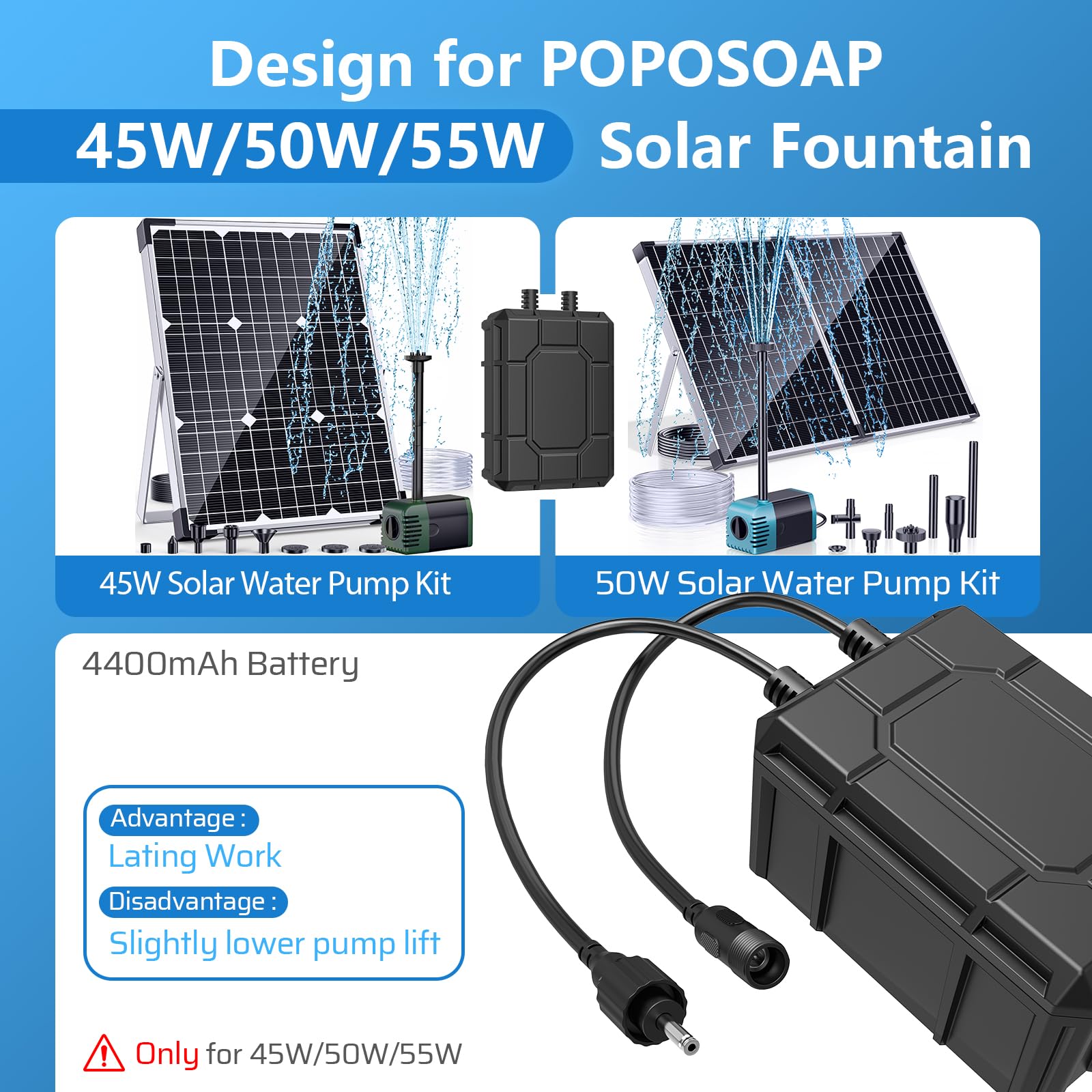 Batterie de secours 4400 mAh pour pompe de fontaine solaire 45 W/50 W/55 W