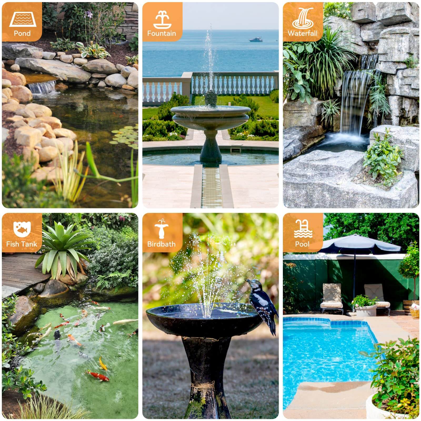 30W 430GPH Solar Water Fountain Pump (Orange)