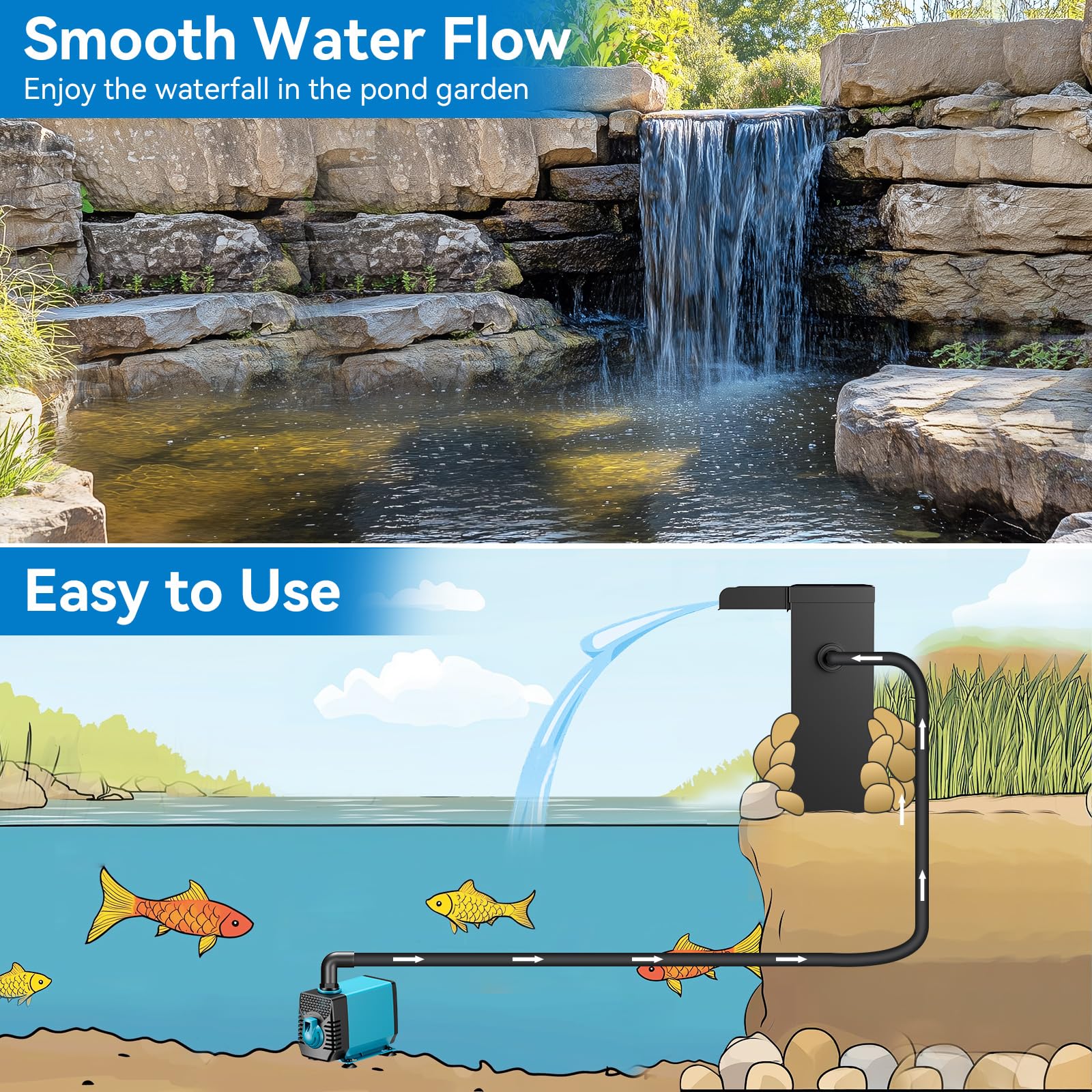Kit de pompe électrique pour cascade 40 W 660 GPH avec déversoir 8" x 13,4" (LED)