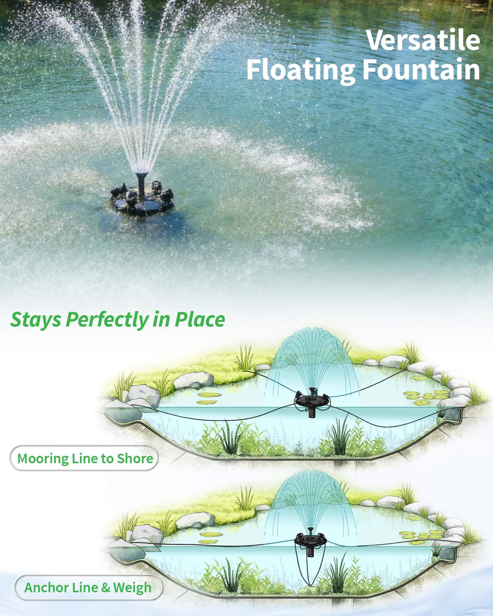 45W 1200GPH Floating Fountain with LED Light