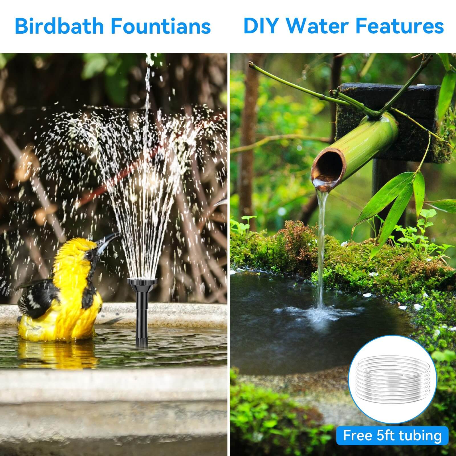 6.5W 80GPH Solar Birdbath Fountain Pump with 3000mAh Battery