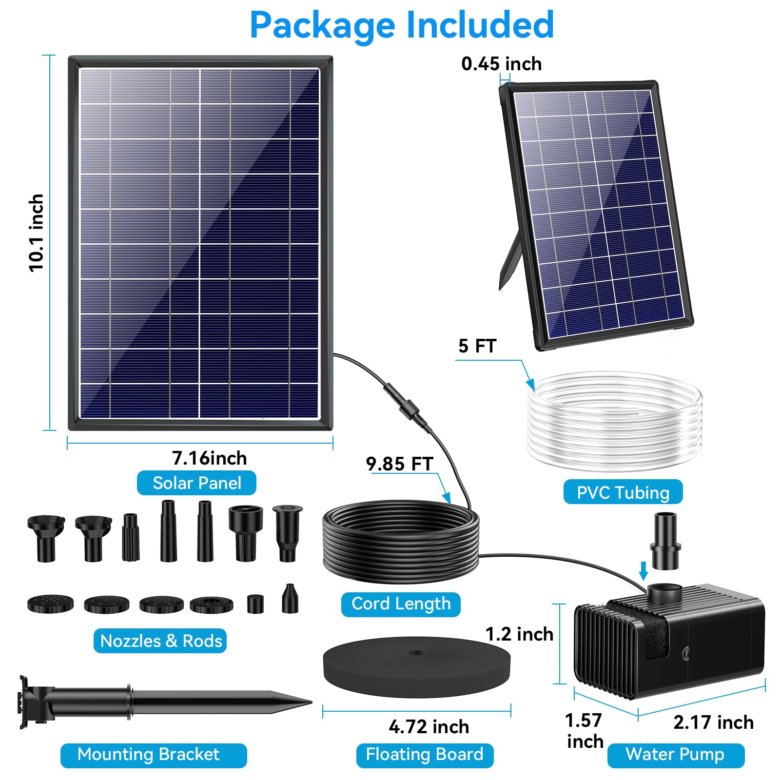 Pompe solaire pour fontaine et bain d'oiseaux 8W 80GPH avec batterie 3000mAh