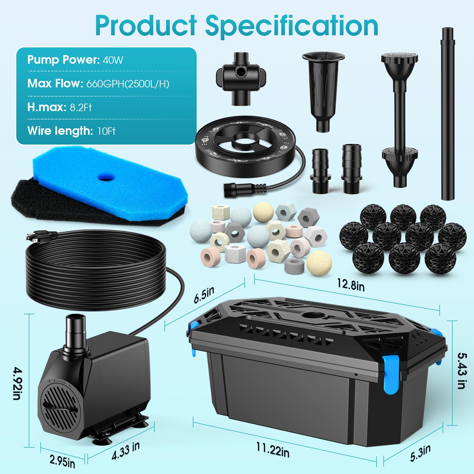 Fontaine filtrante pour bassin P2326D 40W 660GPH avec éclairage