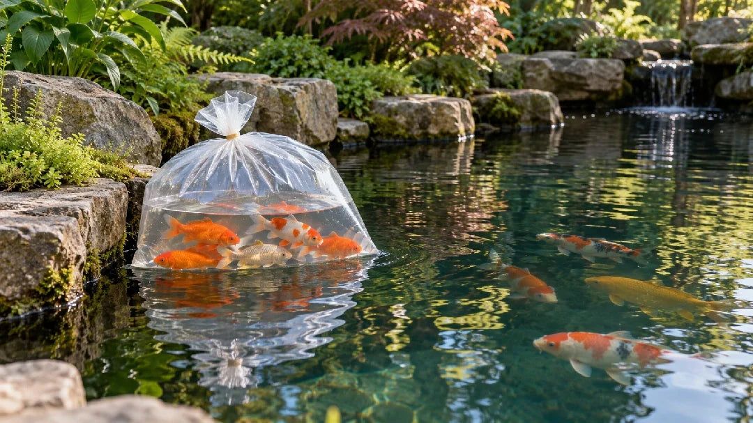 fish bag floating on pond