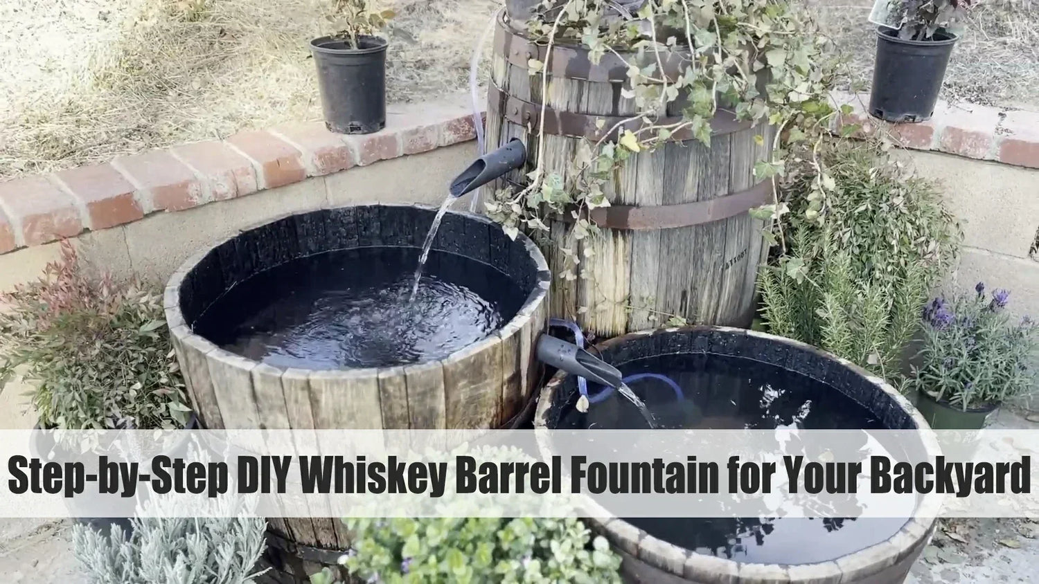 step to diy whiskey barrel with fountain for backyard